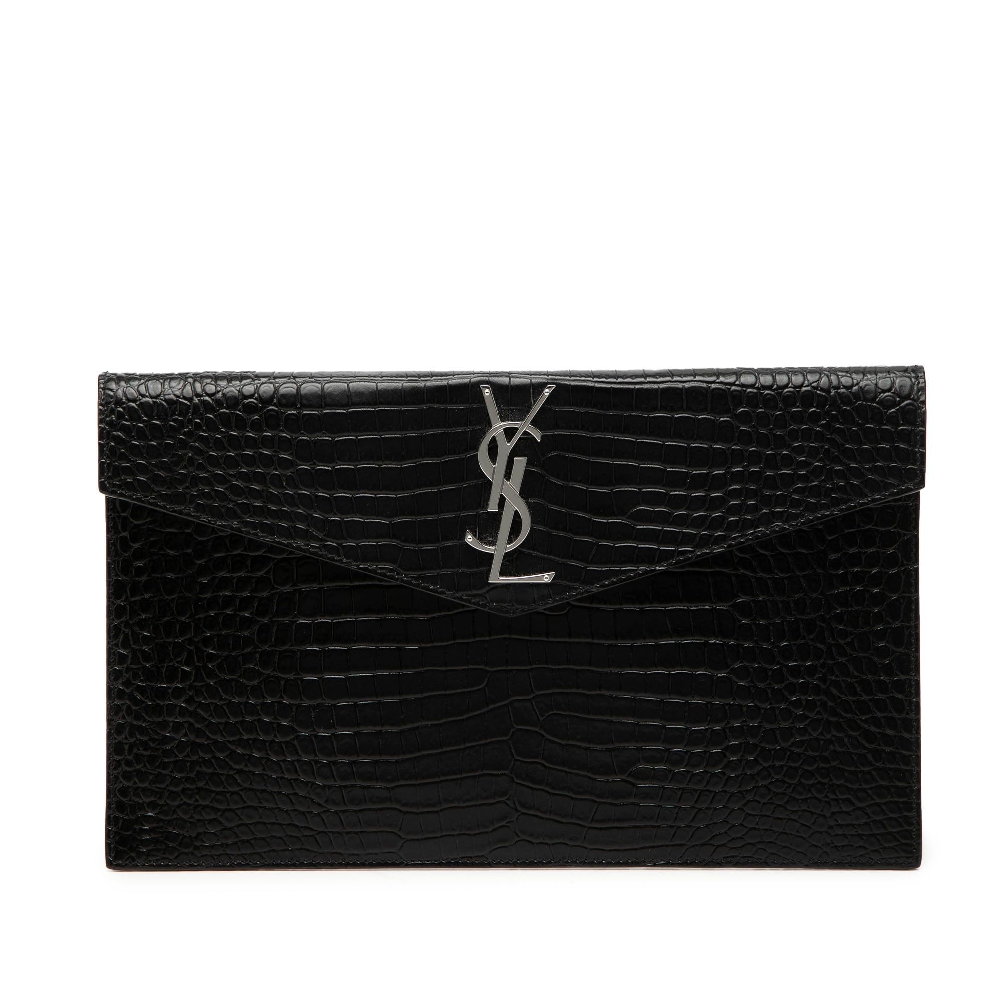 Saint Laurent Paris Croc Embossed Leather Uptown Pouch Size ONE SIZE - 1 Thumbnail
