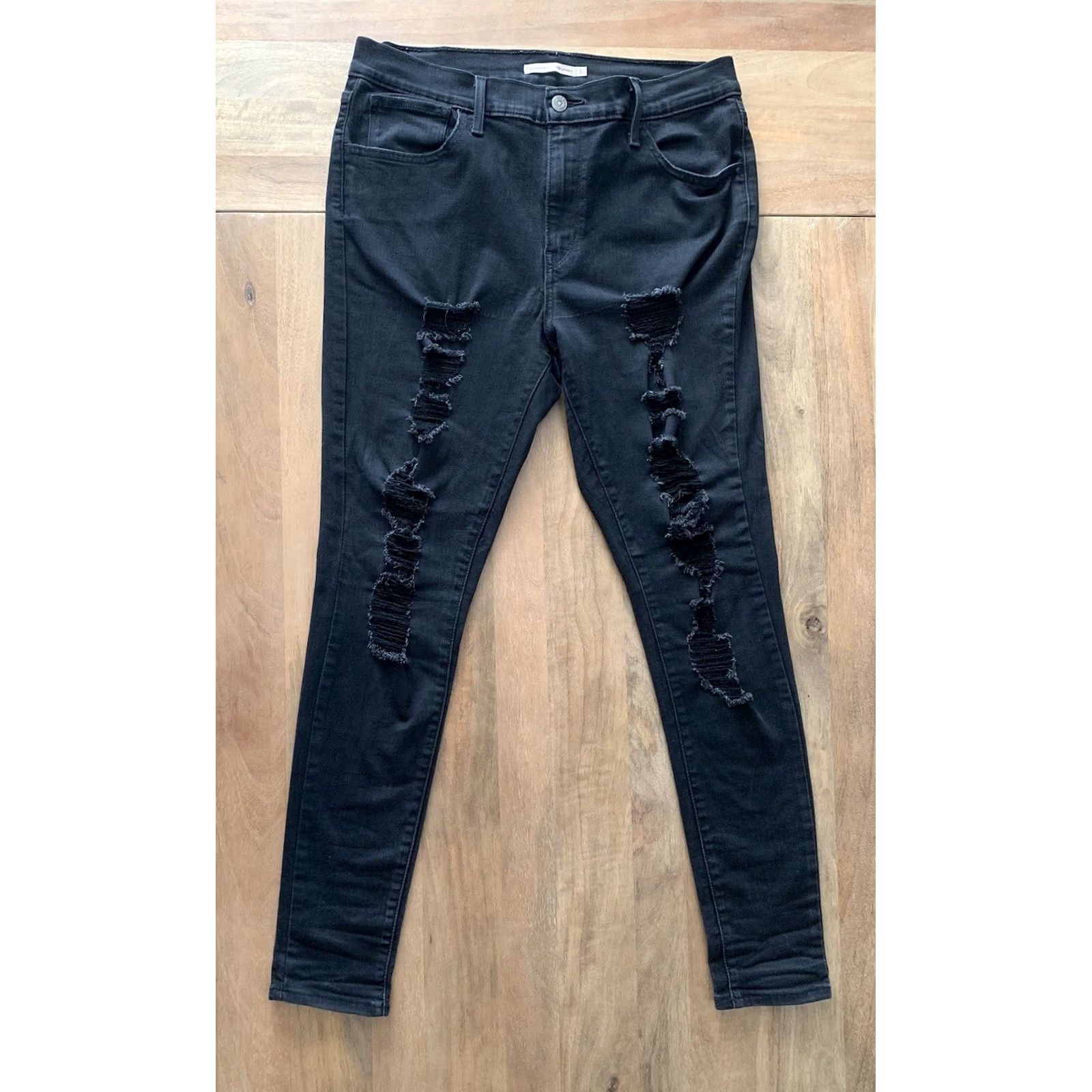 Levi's LEVI’S 720 HIGH RISE SUPER SKINNY Jeans Women Black Distressed Denim Size 32x28 Regular Stretch Pocket 5-Pocket City Size 24" / US 00 / IT 34 - 2 Thumbnail