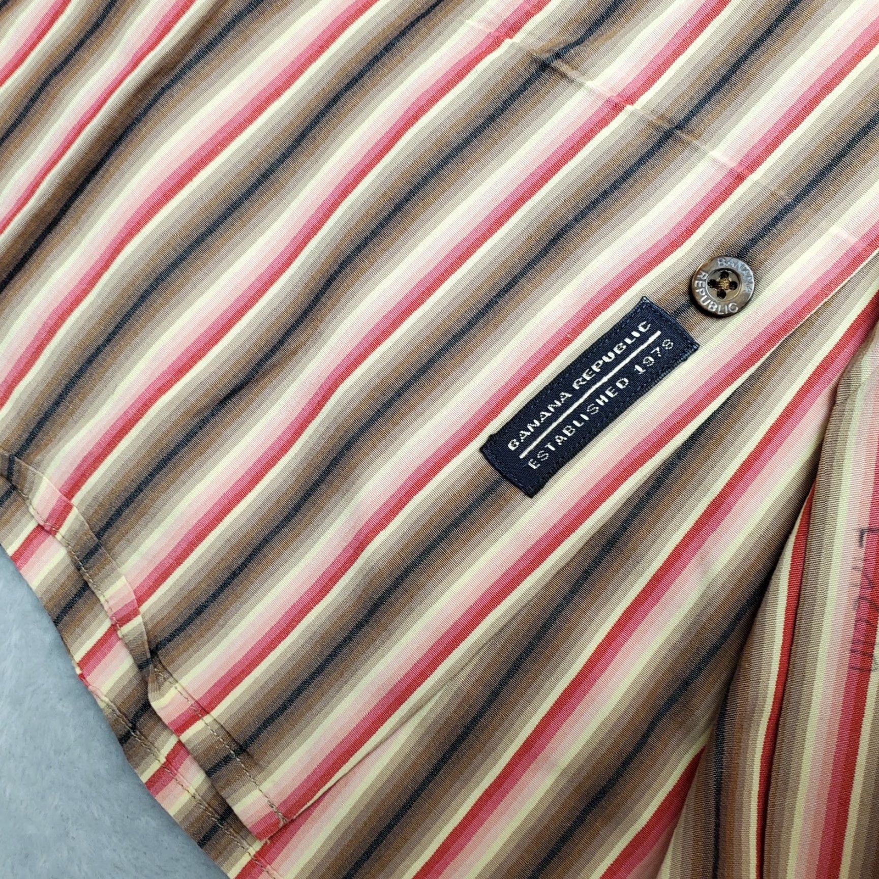Banana Republic Banana Republic Mens Shirt L Long Sleeve Striped Paisley Cuffs Button-Up, Brown, Cotton, Classic, Vintage, Casual, Button-Up Mens L Size US L / EU 52-54 / 3 - 6 Thumbnail