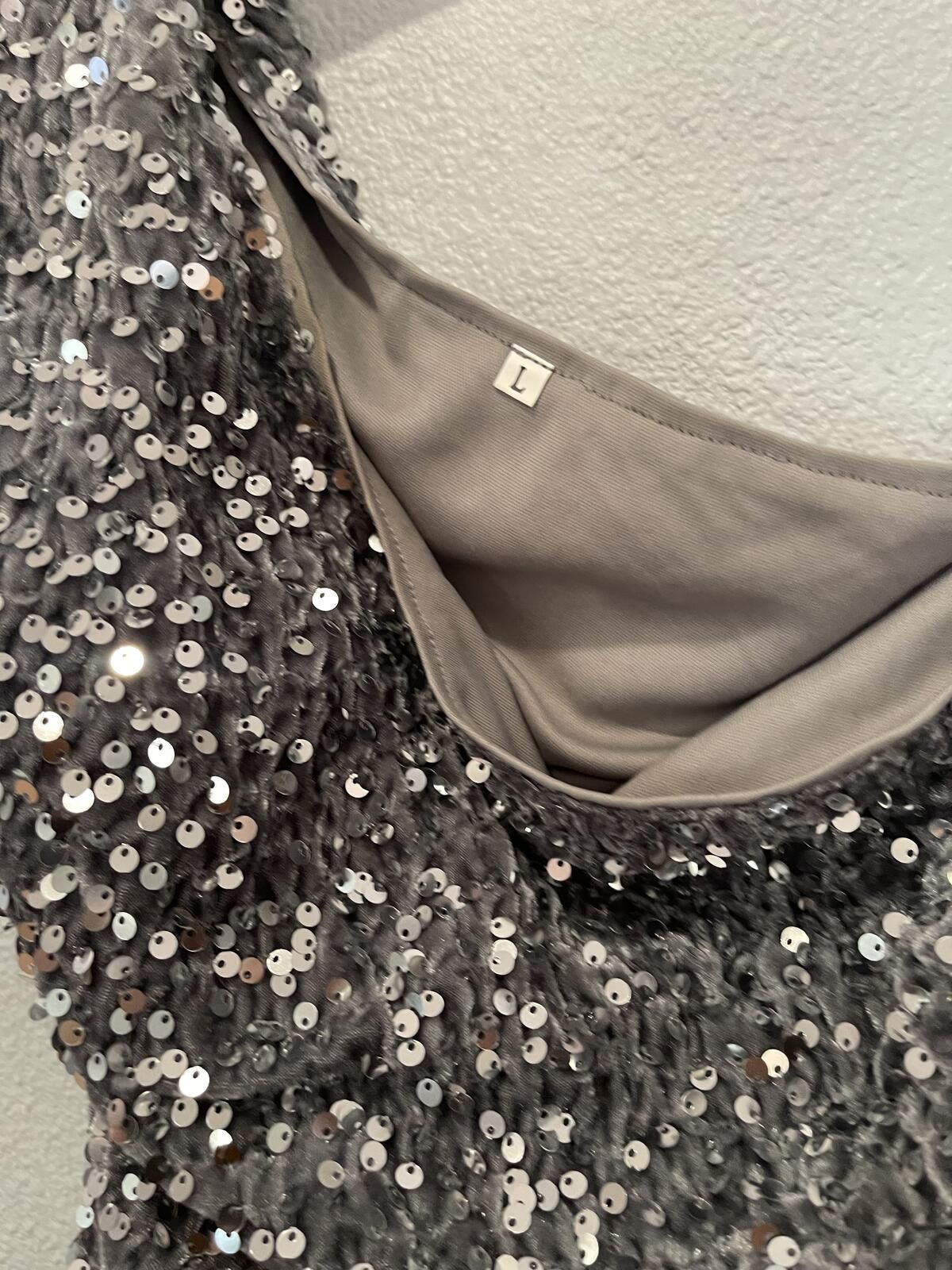Unknown London Silver One-Shoulder Sequin Evening Gown Dress Size Large Size L / US 10 / IT 46 - 2 Thumbnail