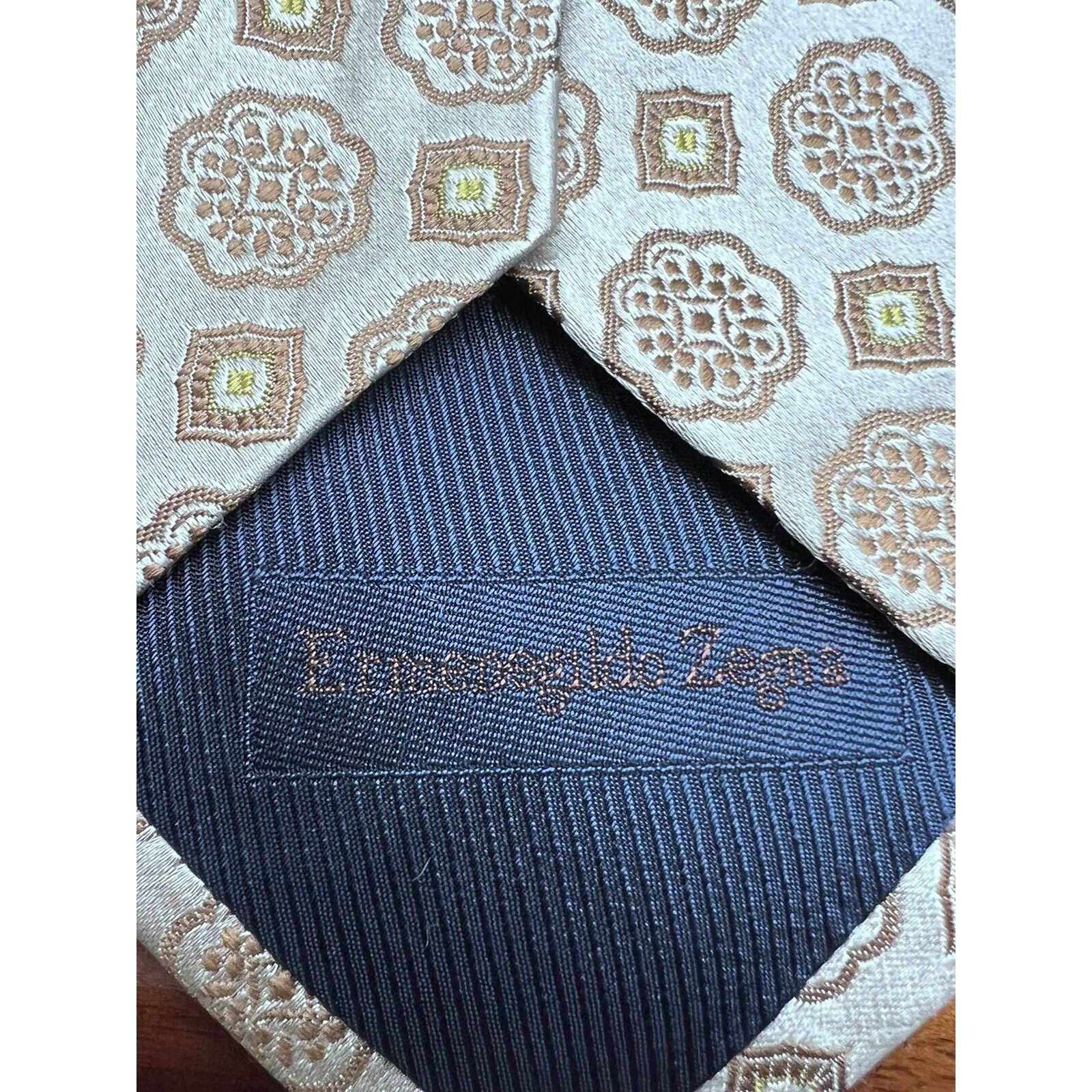 Ermenegildo Zegna Ermenegildo Zegna Tie Mens Gold Geometric Abstract Silk Ital Size ONE SIZE - 5 Thumbnail
