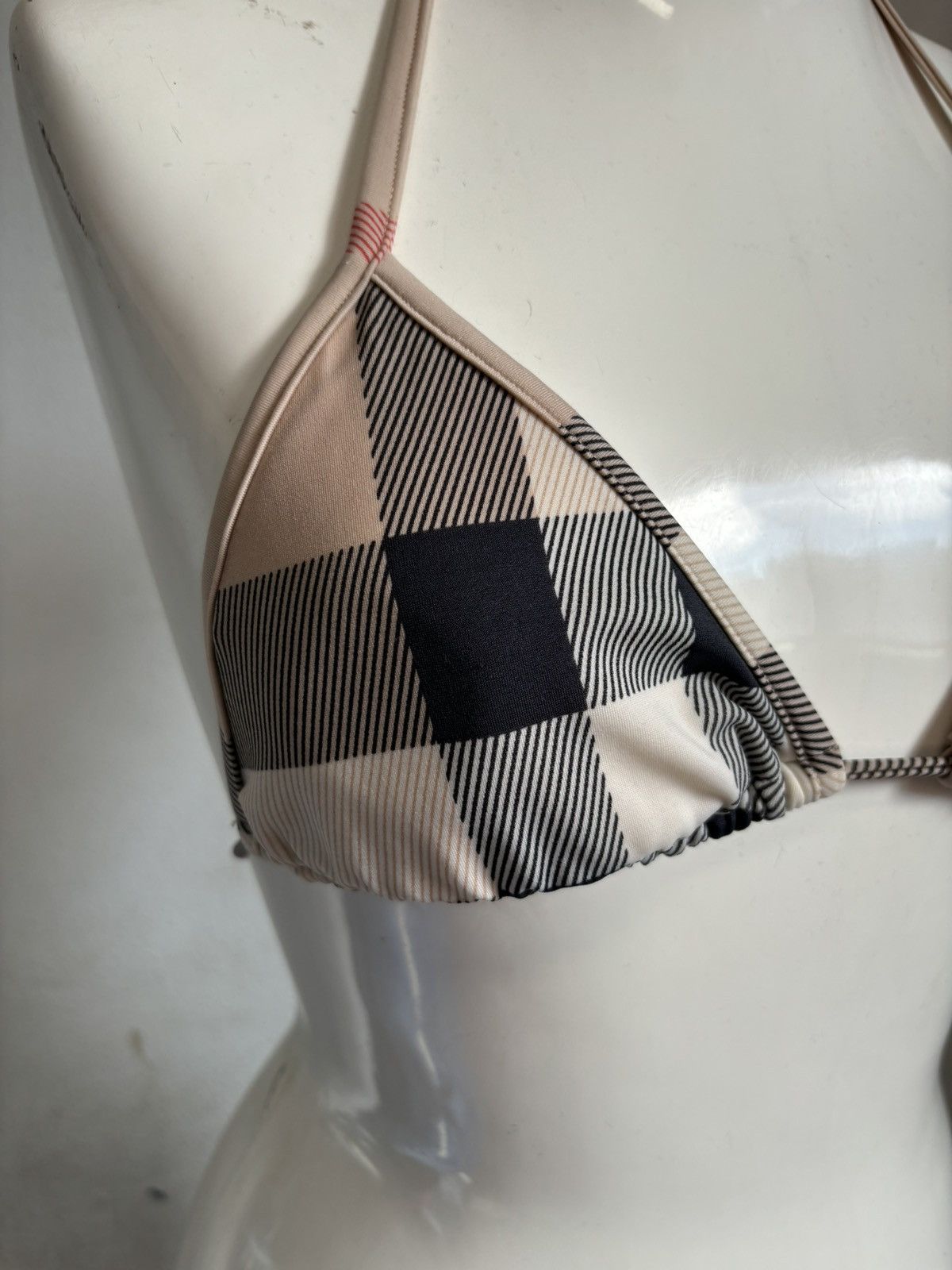 Burberry RARE Nova Check Swimsuit Stripe Trim Triangle Bikini Top Bra Size ONE SIZE - 14 Thumbnail
