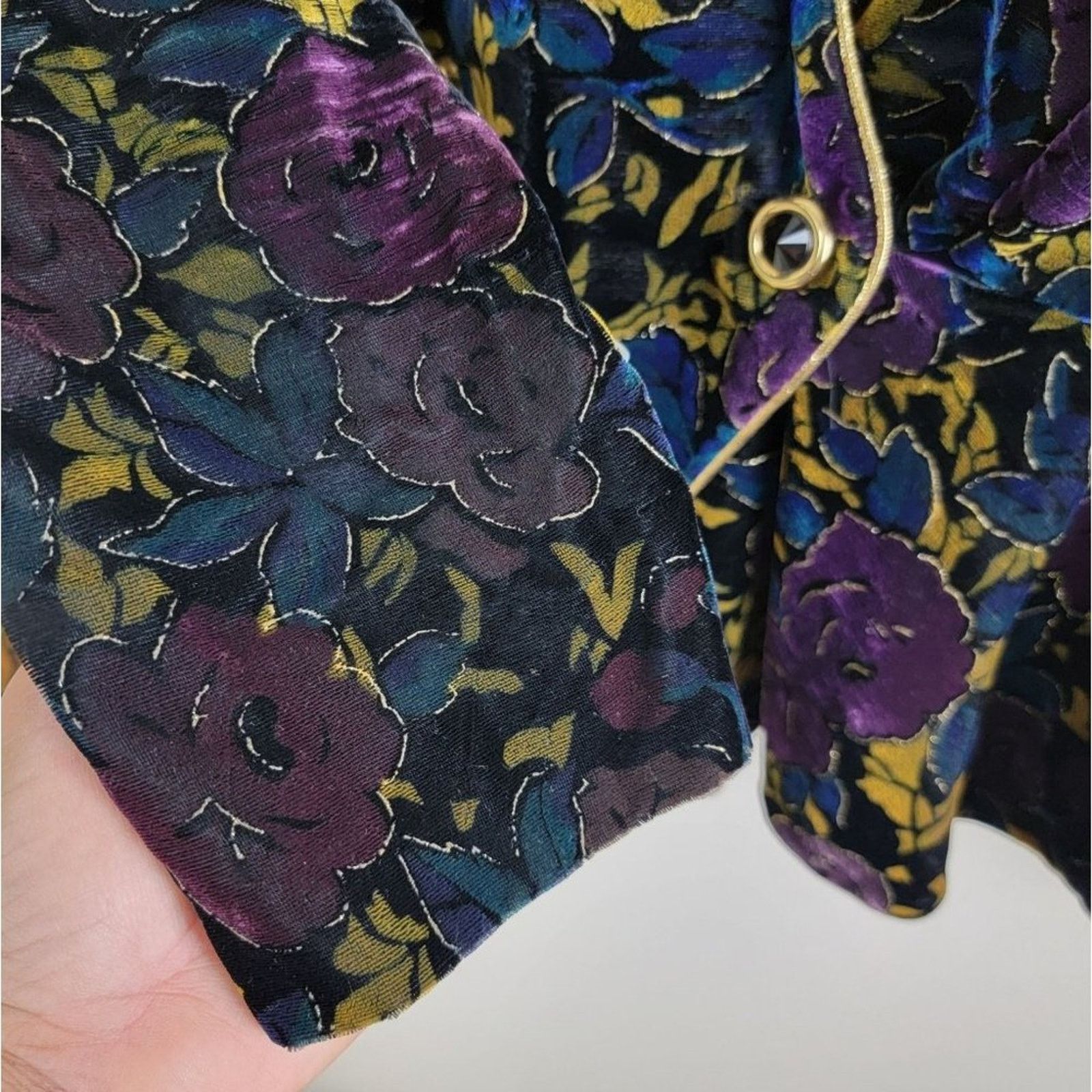 Vintage David Rose Womens Floral Velour Blazer size 16 Black Size XXL / US 16-18 / IT 52-54 - 13 Thumbnail