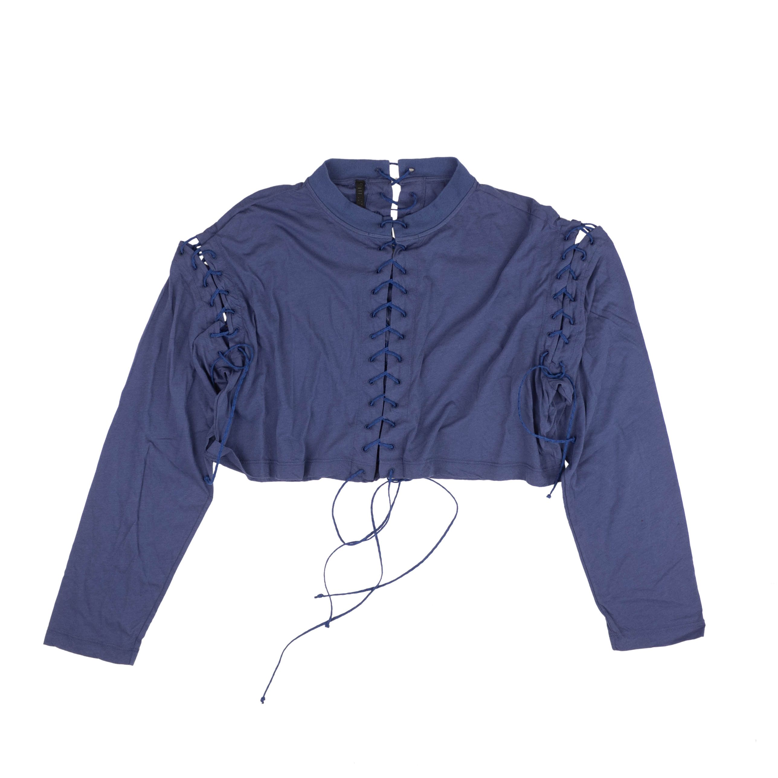 image of Unravel Project Blue Cropped Lace Up Long Sleeve T-Shirt Size S, Women's