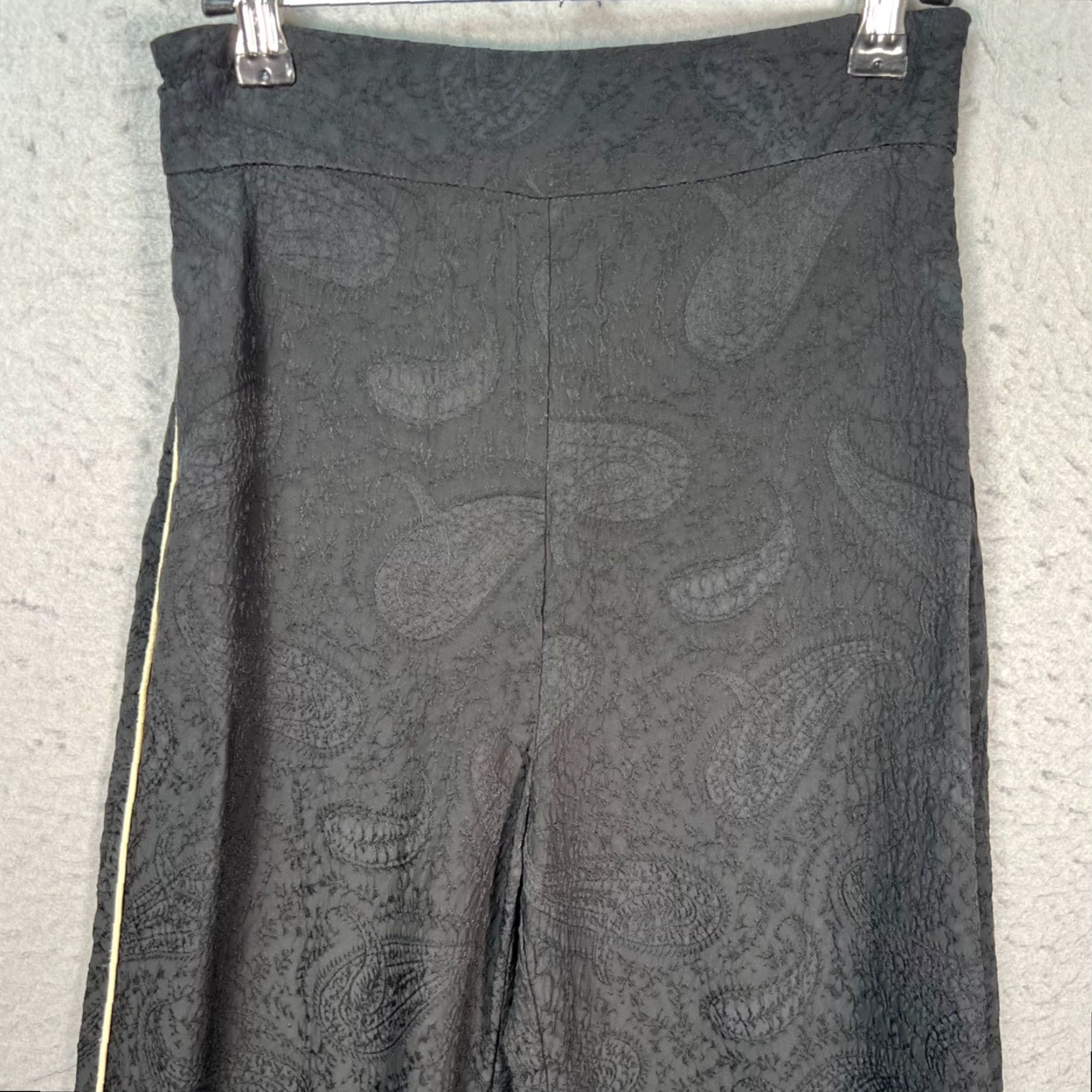 Maje VINTAGE Maje Womens Black Paisley Jacquard Wide-Leg Pants w/ Side Stripe Pants Womens 34 Black Paisley Wide-Leg 34 Women Mens Girls 90s style Size 24" / US 00 / IT 34 - 5 Thumbnail
