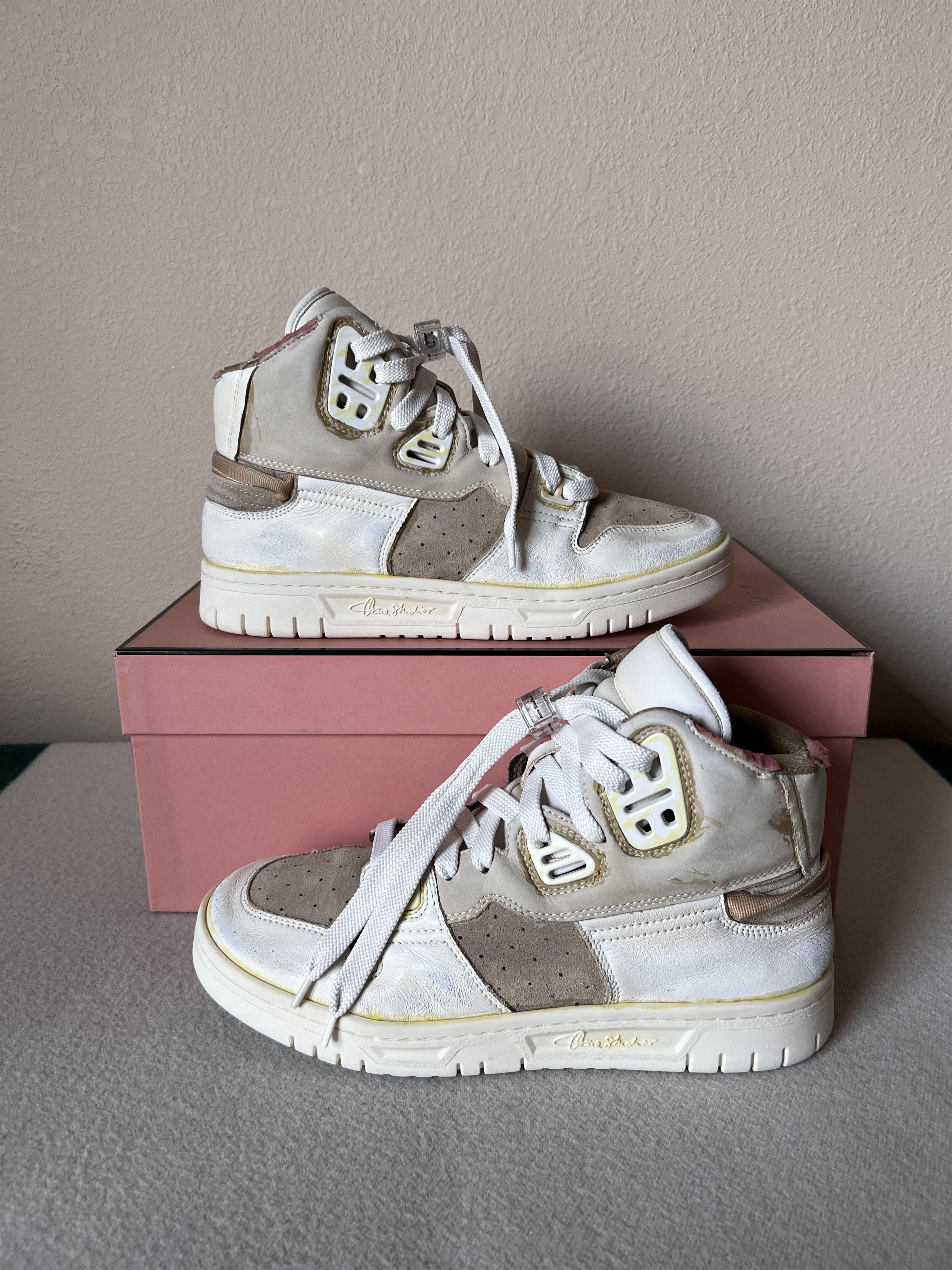 Acne Studios Acne Studios High Destroyed Leather Sneakers in White Size US 8 / EU 41 - 2 Thumbnail