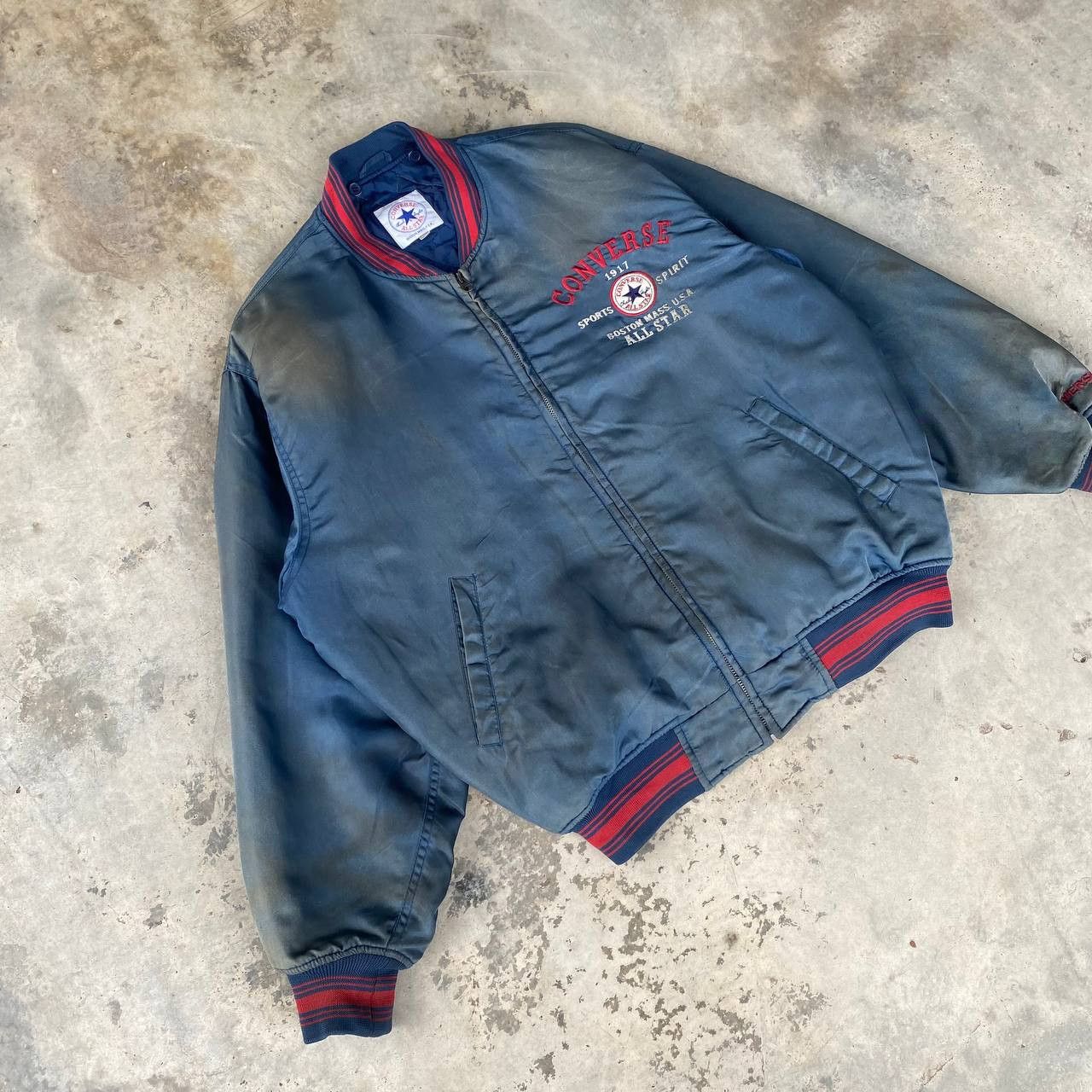 Converse × Vintage RARE VTG 90s CONVERSE CHUCK TAYLOR FADED DIRTY BOMBER JACKET Size US XL / EU 56 / 4 - 7 Thumbnail