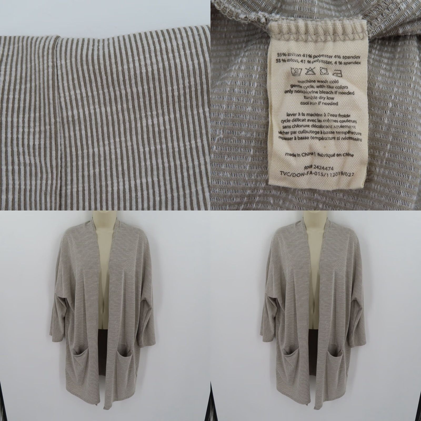 DONNI. Donni Cardigan Shirt Women's One Size OSFM Beige Ribbed Long Sleeve Open Front Pockets Size ONE SIZE - 8 Thumbnail