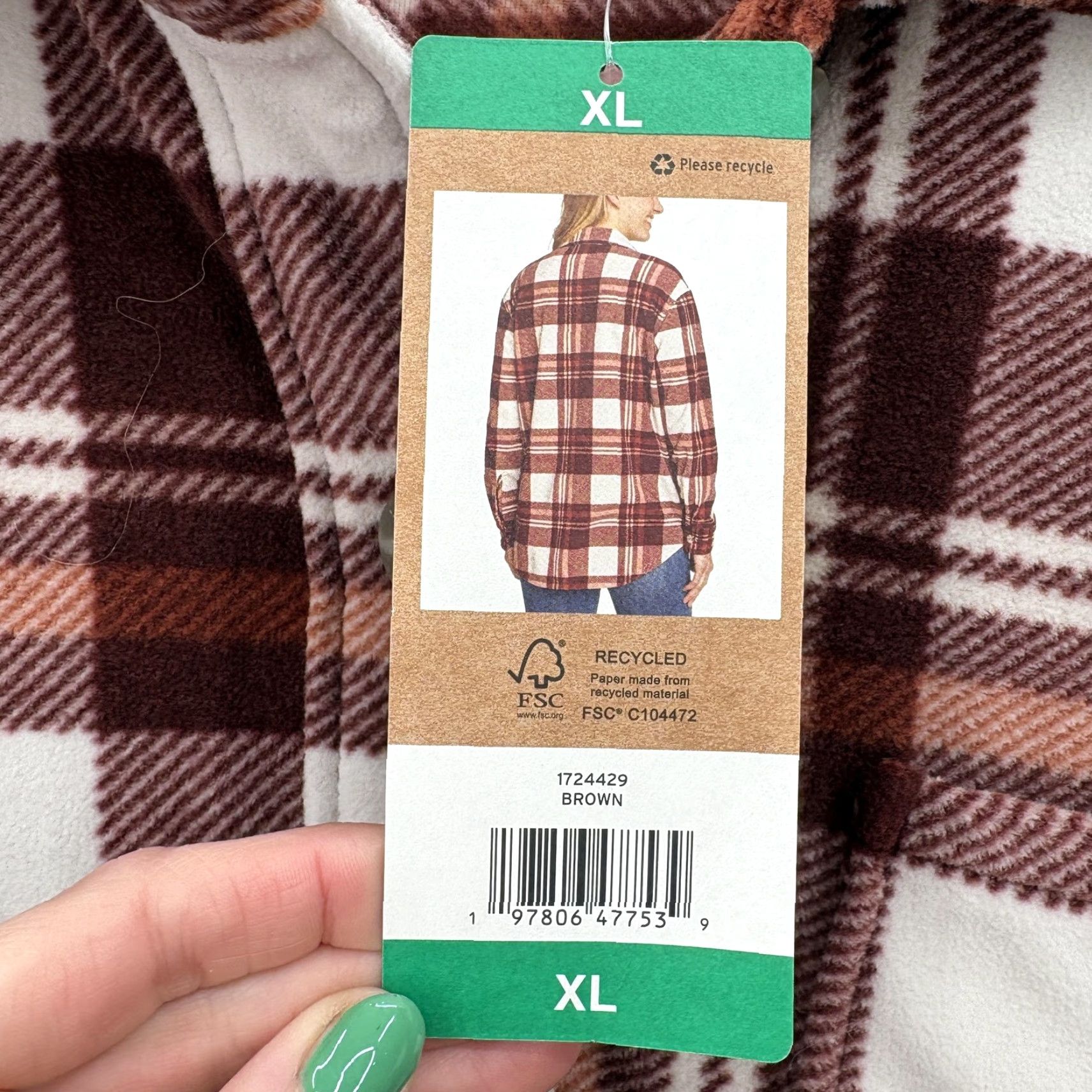 Eddie Bauer Eddie Bauer Button-Up Shirt Womens XL Brown Plaid Long Sleeve Microfleece Cozy Tight Fit Easy Care Size XL / US 12-14 / IT 48-50 - 6 Thumbnail