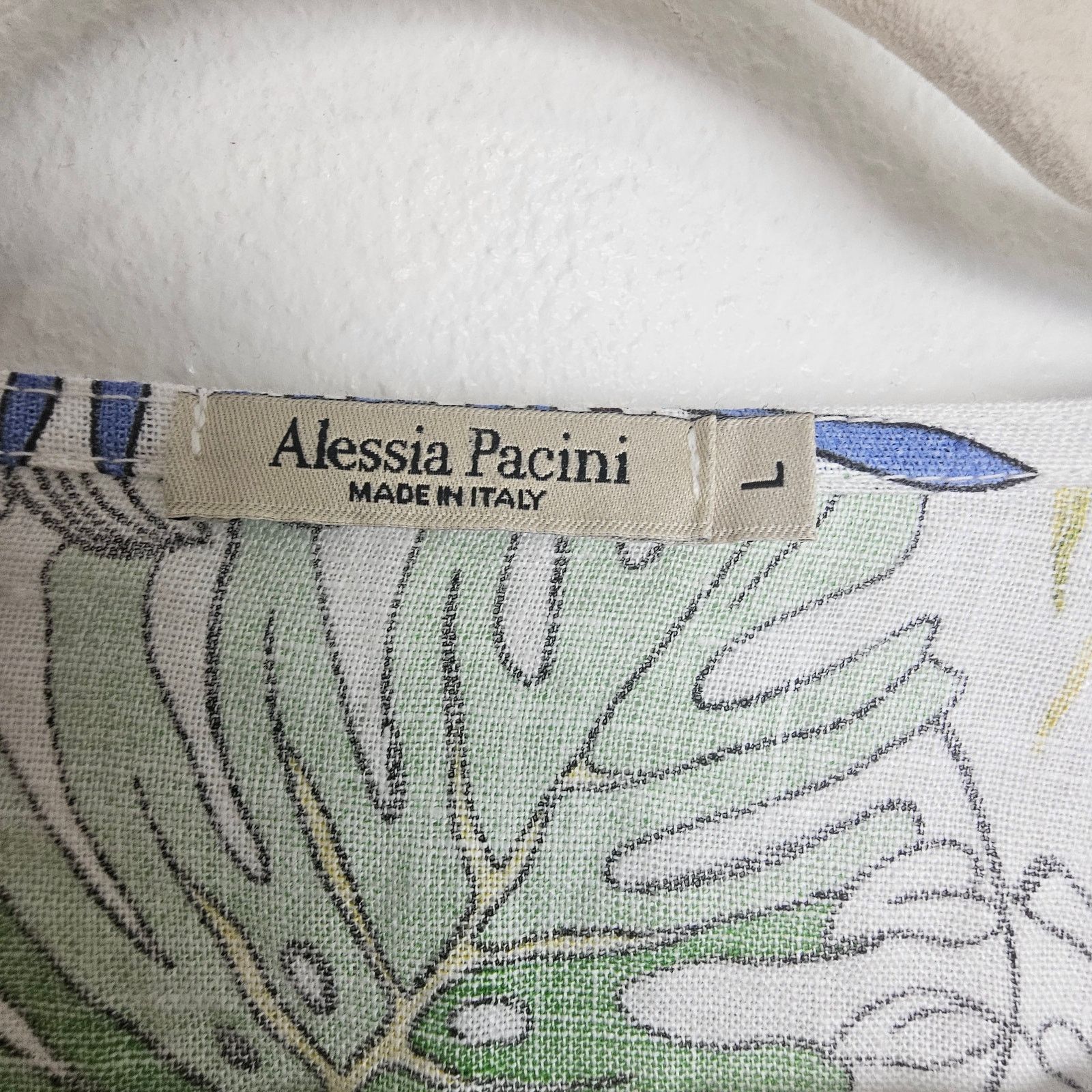Alessia Pacini Floral Leaf Print Linen Dress L Travel Beach