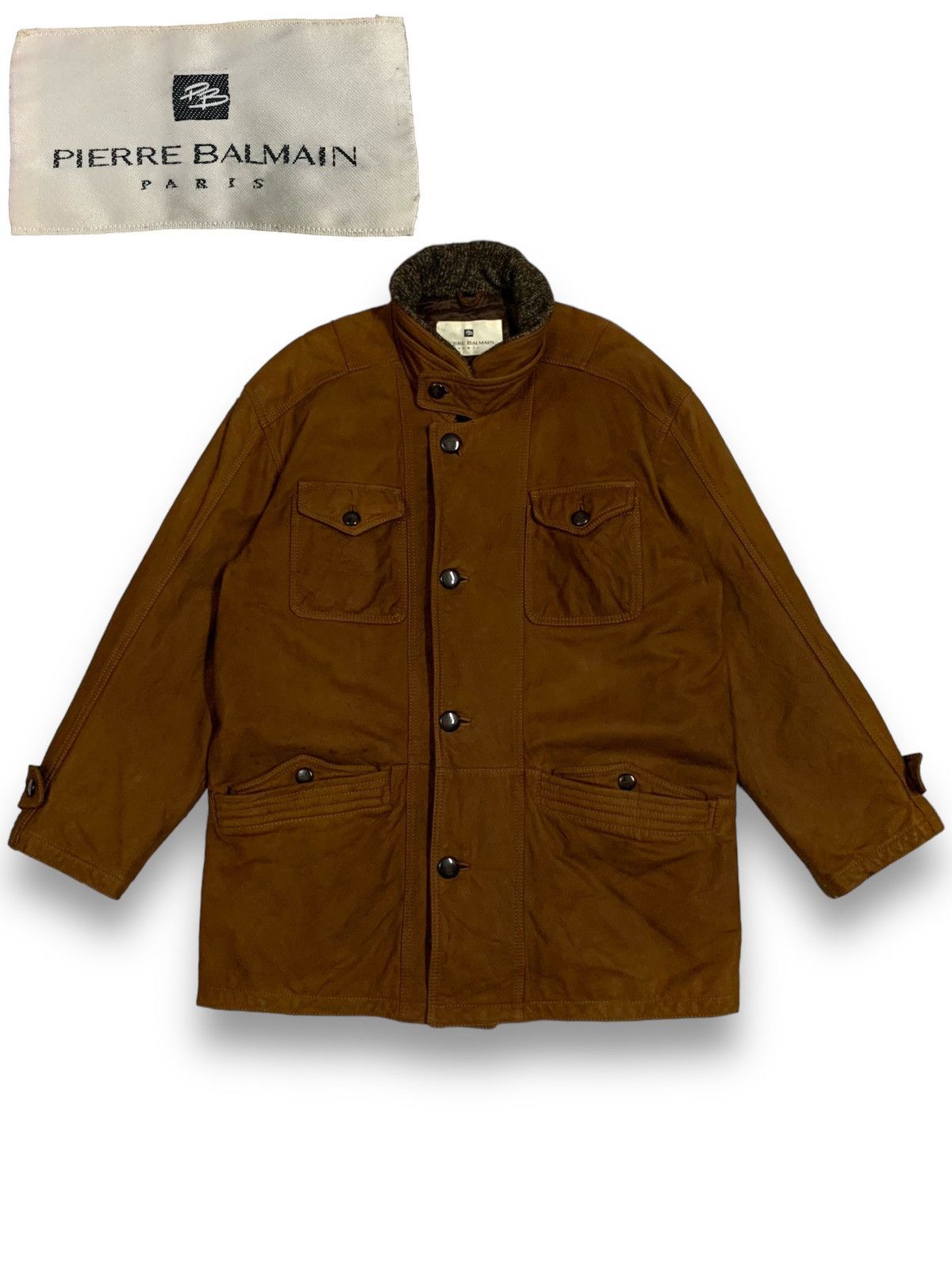 Balmain Vintage Pierre Balmain Paris Utility Cowhide Leather Jacket Size US L / EU 52-54 / 3 - 1 Thumbnail