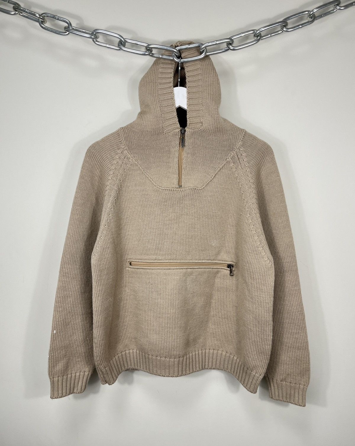 image of Vintage 90's Moncler Very Pocket Wool 1/4 Zip Sweater in Cream, Men's (Size Medium)
