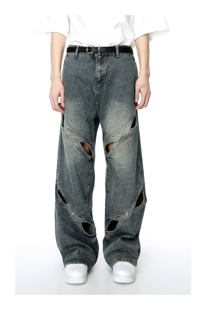 image of Opium Distressed Flared Stack Denim Jeans in Blue, Men's (Size 30)