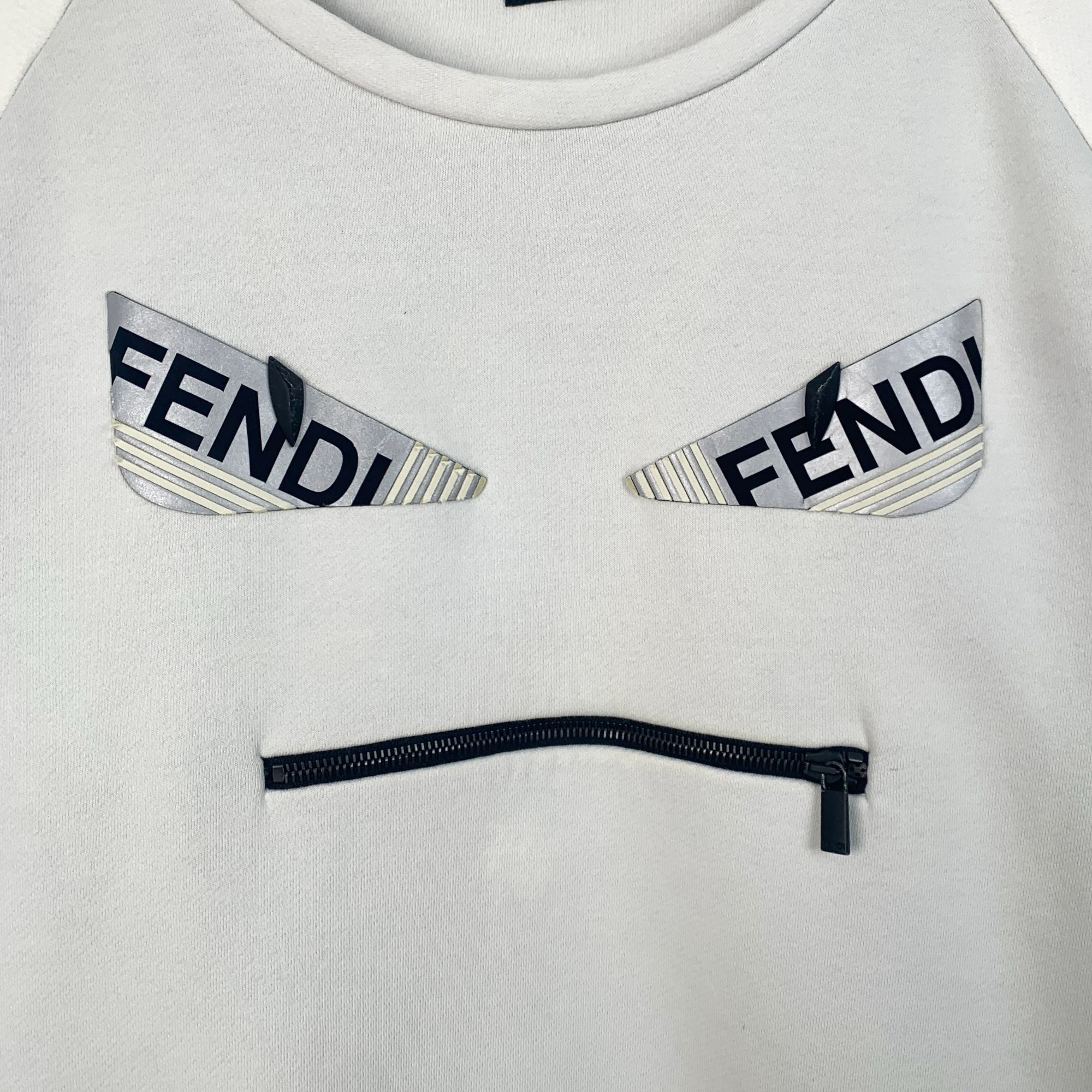 Fendi Fendi Mens White Sweatshirt With Iconic Bag Bug Eyes Size US L / EU 52-54 / 3 - 4 Thumbnail