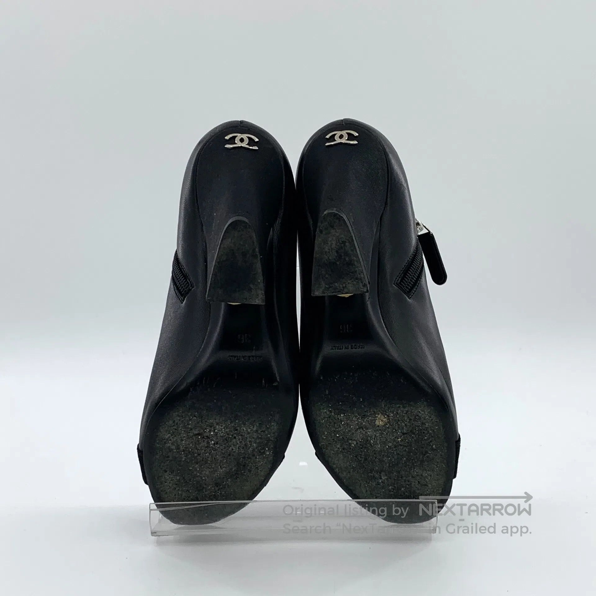 Chanel Chanel Black Leather Pearl Button Chunky Heel High Heels| Size US 5.5 / IT 35.5 - 5 Thumbnail