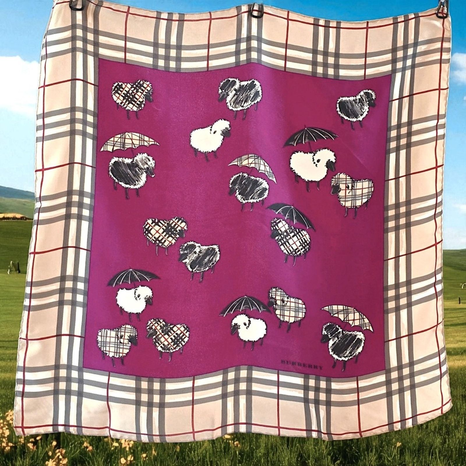Burberry Burberry Silk Scarf Nova Check‎ Sheep Umbrella Print 18.5" Size ONE SIZE - 1 Thumbnail