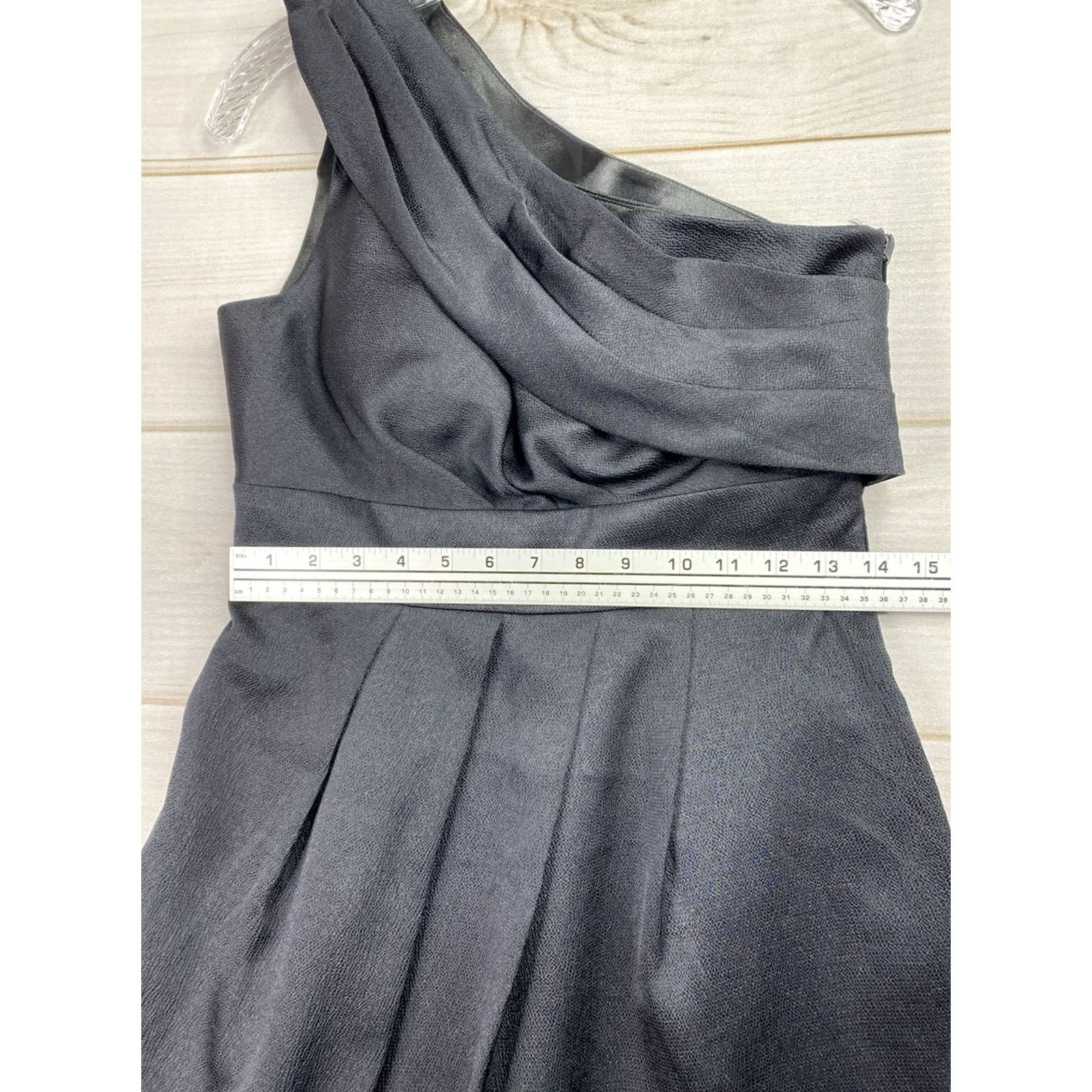Vintage Jenny Yoo Dress Womens 6 Black One Shoulder Cocktail With Sash V Side Zip Satin Dress Size M / US 6-8 / IT 42-44 - 3 Thumbnail
