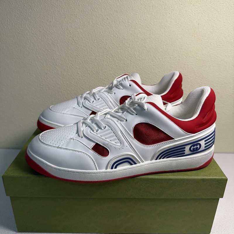 Gucci Gucci Red and White Low-Top Fashion Sneakers 0079 Size US 13 / EU 46 - 1 Thumbnail