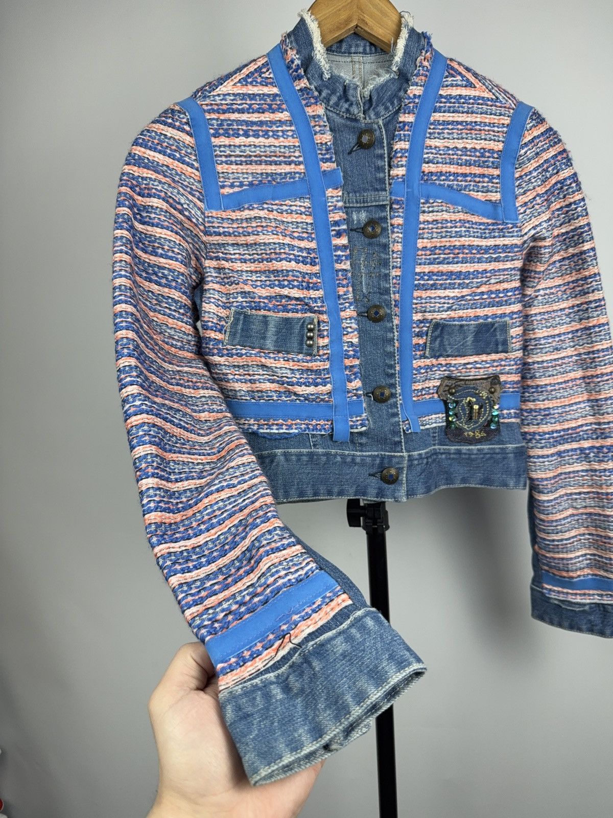 Desigual 00s Retro Desigual Patchwork Denim Cropped Jacket Y2K Size S / US 4 / IT 40 - 4 Thumbnail