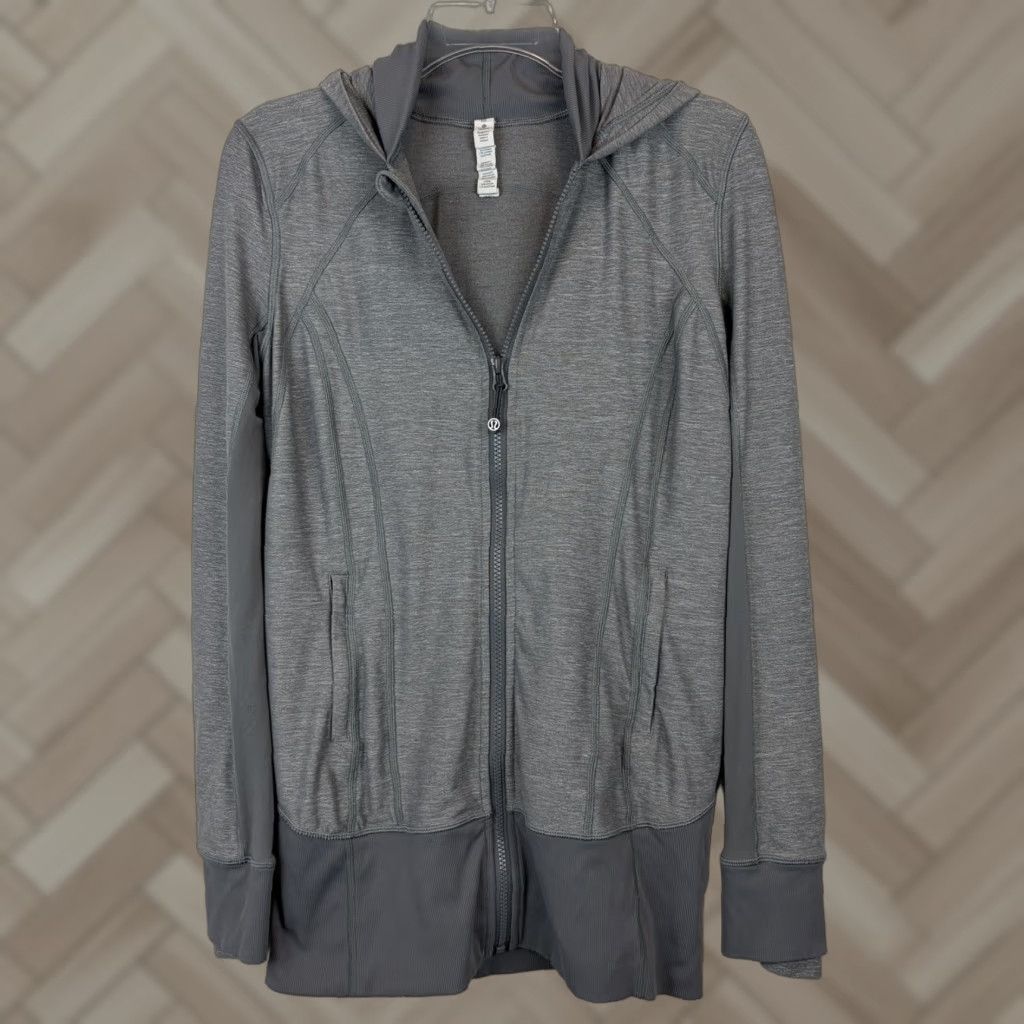 Lululemon Daily Practice Jacket Women 10 Gray Full Zip Hooded Athleisure Casual Jacket Womens Women?