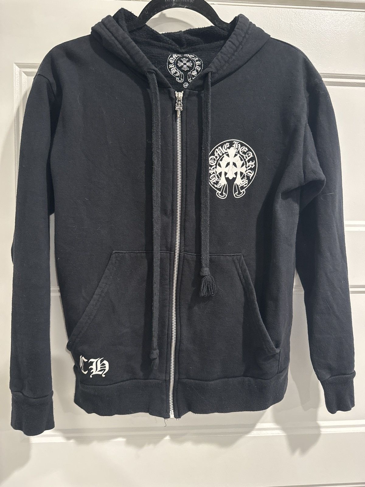 image of Chrome Hearts Cemetery Zip Up Hoodie in Black, Men's (Size XS)