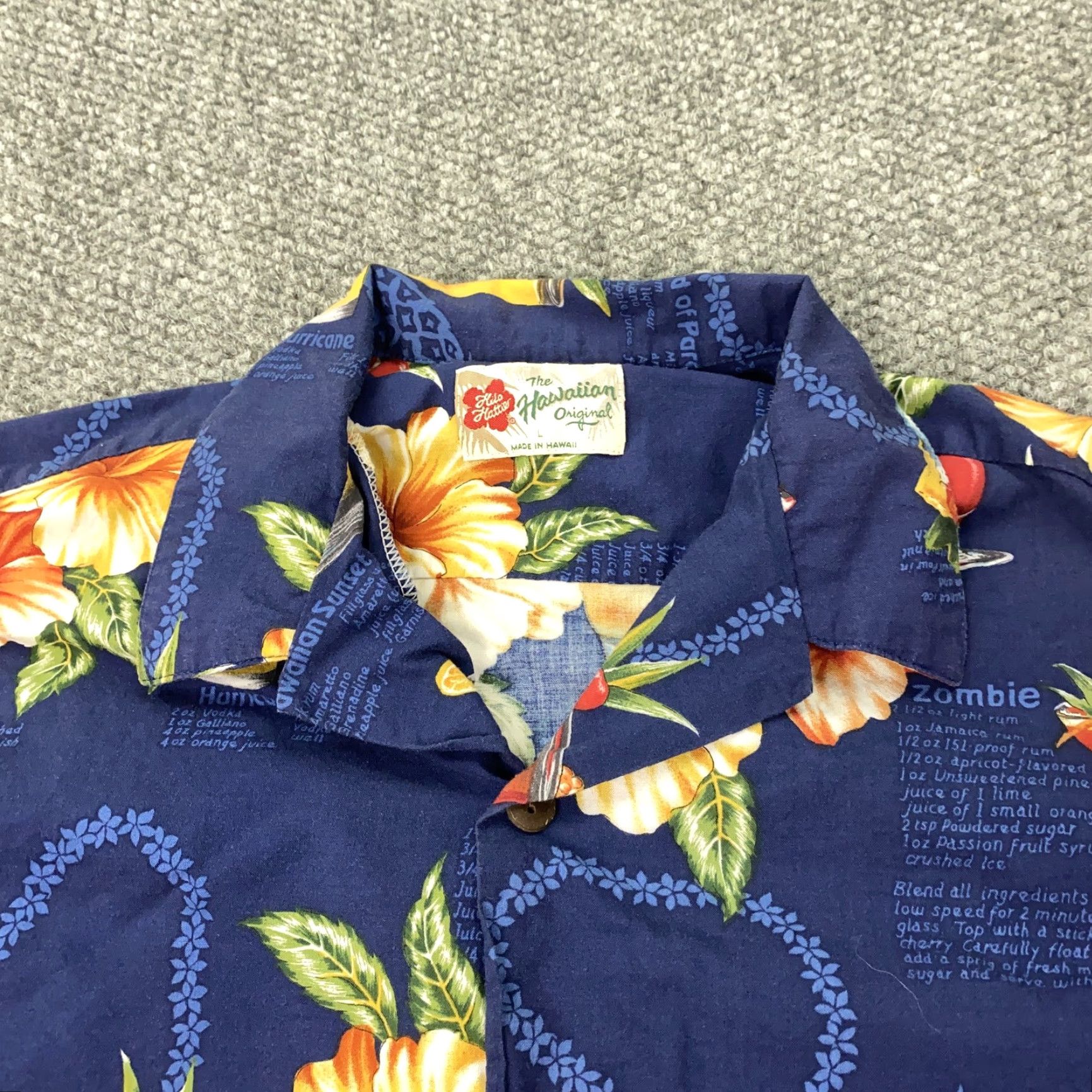 Hilo Hattie VINTAGE Hilo Hattie Hawaiian Shirt Mens Large Blue Floral Cocktail Recipe Print Aloha Hawaii Shirt Men L Short Sleeve Button-Up Cotton Size US L / EU 52-54 / 3 - 3 Thumbnail