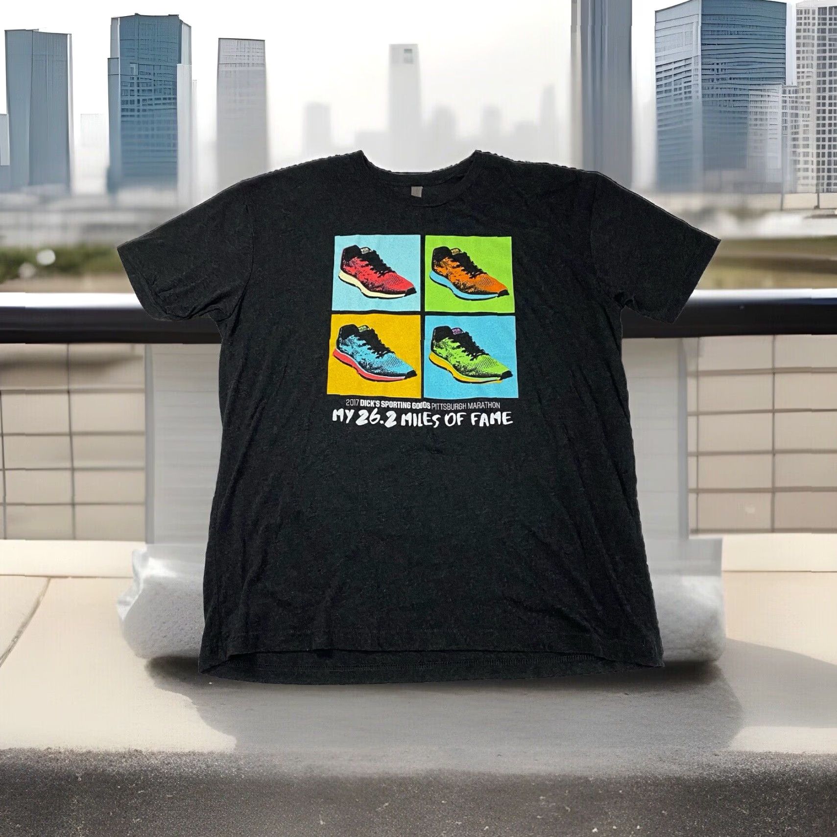Next Level Pittsburgh Marathon T Shirt 2017 2XL Tall Neon Color Block Graphic Retro Shoes XXL Size XXL / US 16-18 / IT 52-54 - 2 Thumbnail