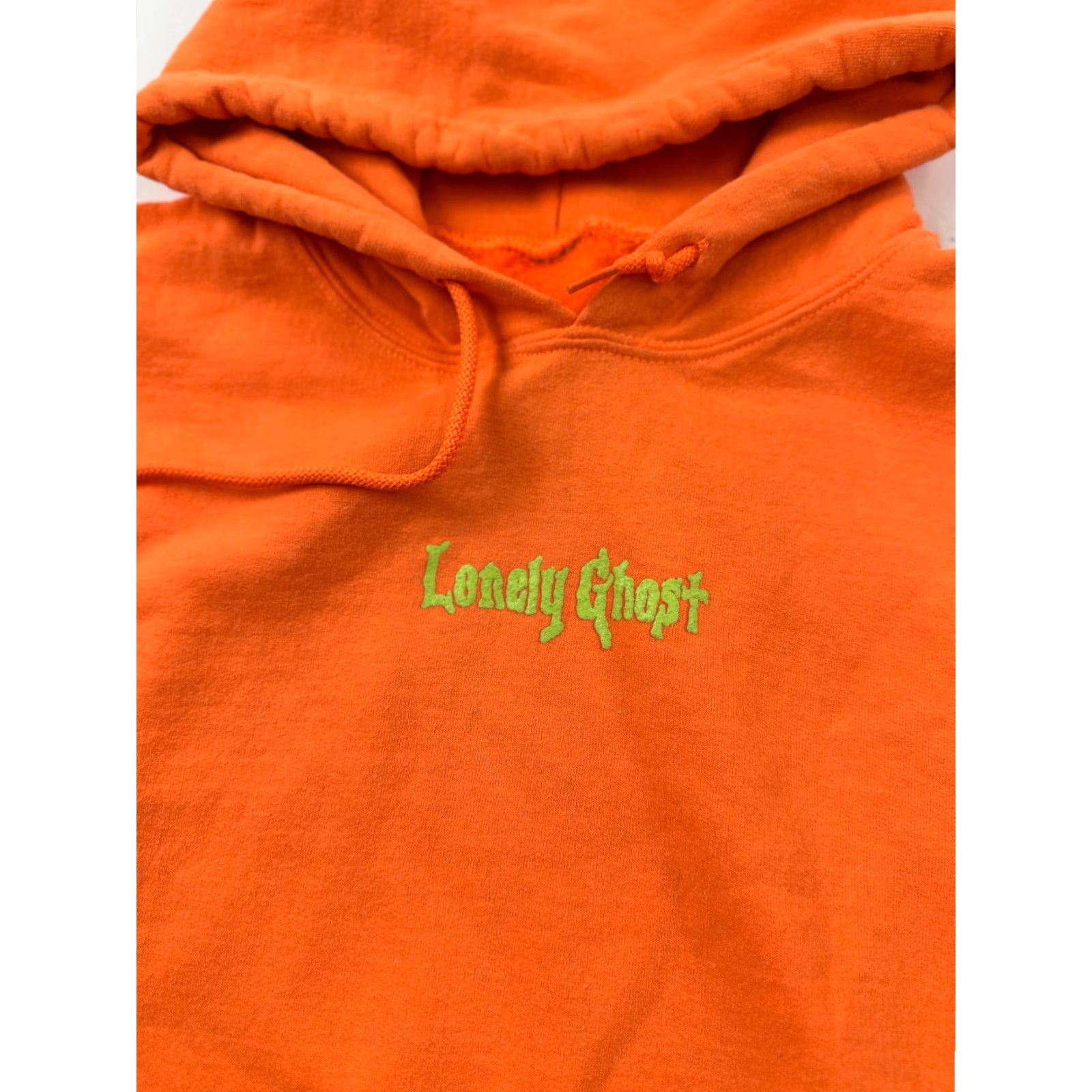 Vintage Lonely Ghost Hoodie Sweatshirt Kangaroo Pocket Graphic Print Orange Medium Mens Size US M / EU 48-50 / 2 - 3 Thumbnail