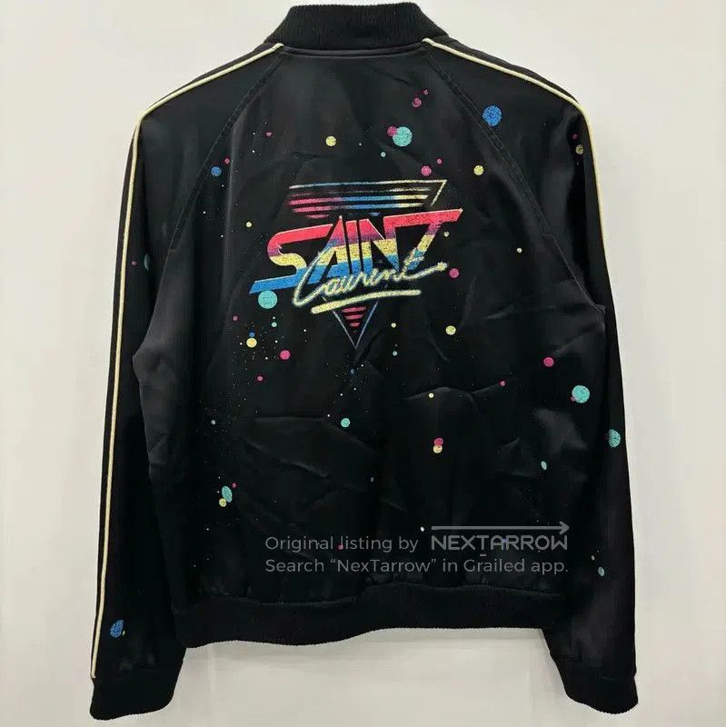 Yves Saint Laurent YSL Black Silk Blend Printed Jacket for Women . Size L / US 10 / IT 46 - 2 Thumbnail