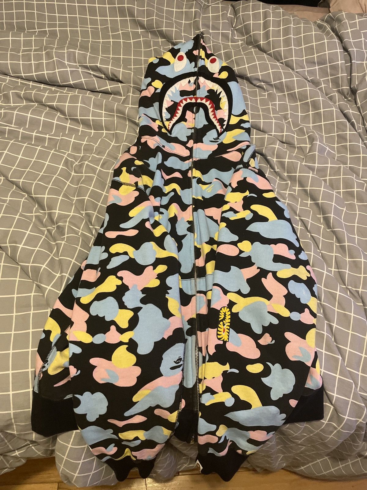 image of Bape New Multi Camo 2Nd Shark Full Zip Hoodie in Black, Men's (Size XL)