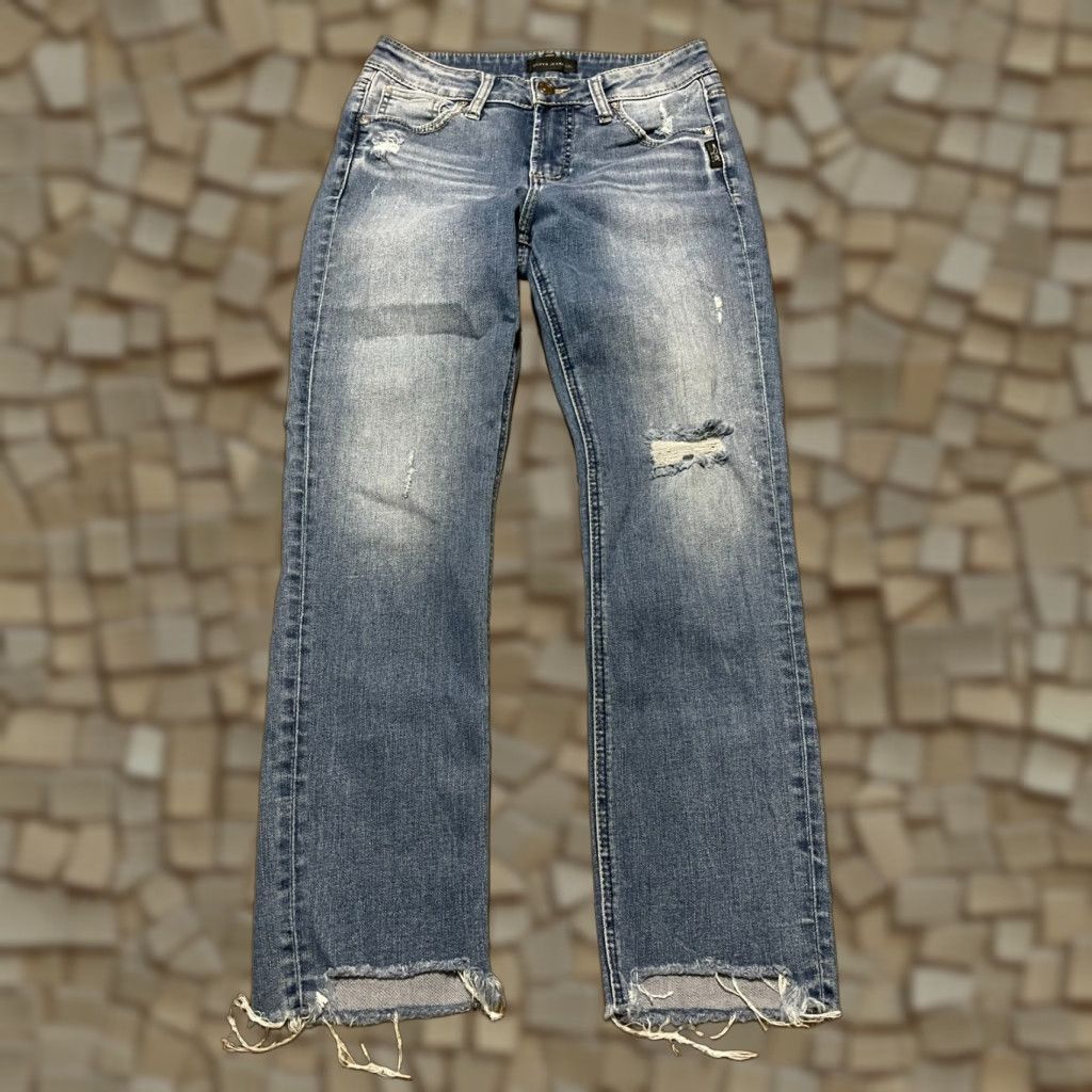 Silver Jeans Co. Silver Jeans Women's Denim Avery Slim Crop Jeans 27/26 Blue Cropped Raw Hem Size 27" / US 4 / IT 40 - 1 Thumbnail