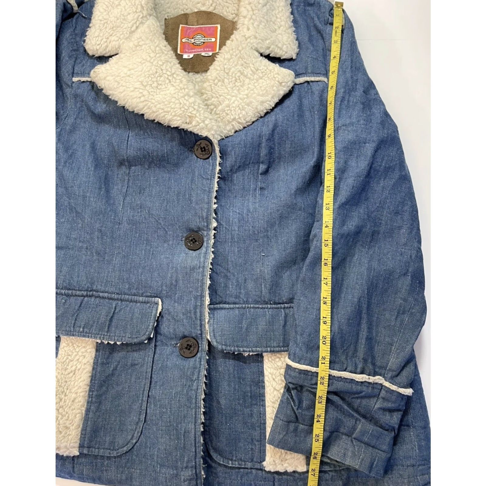 Lee VINTAGE Ms. Pioneer Denim Western Coat Long Lined Sherpa Polyester Cotton Blue Denim Women’s 70s Jacket XL Reg Complex Size XXL / US 16-18 / IT 52-54 - 6 Thumbnail
