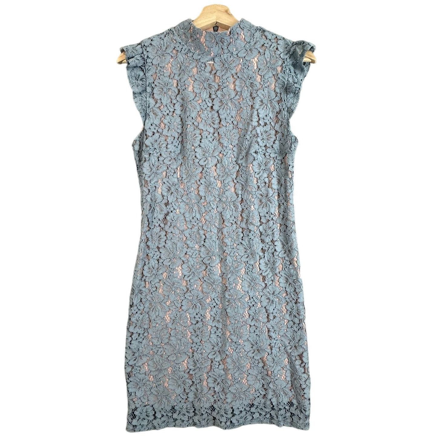 Elie Tahari Tahari Blue Lace Sheath Dress 6 S Small Ruffle Cap Sleeve Size M / US 6-8 / IT 42-44 - 2 Thumbnail