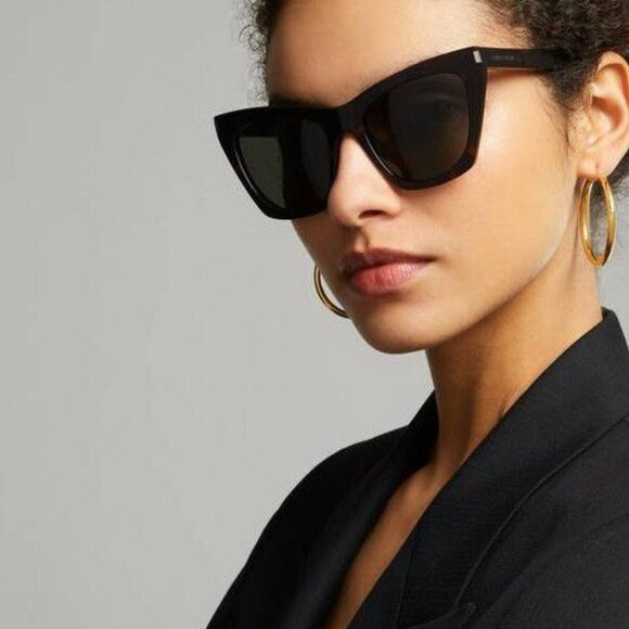 Saint Laurent Paris Saint Laurent SL 214 KATE THIN 001 Sunglasses Black Cat Eye Size ONE SIZE - 1 Thumbnail