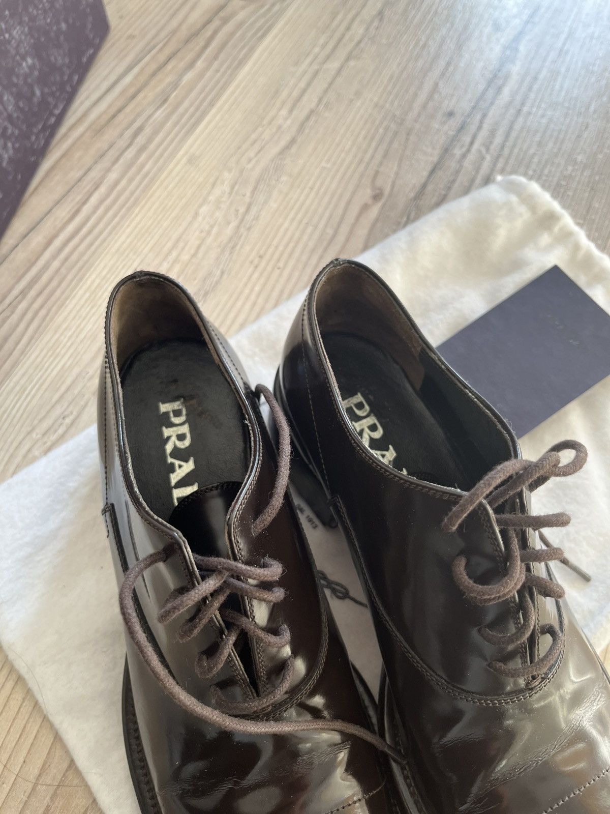 Prada Prada Women’s Flat Round Toe Lace-Up Loafer Shoes – Black Size US 6.5 / IT 36.5 - 10 Thumbnail