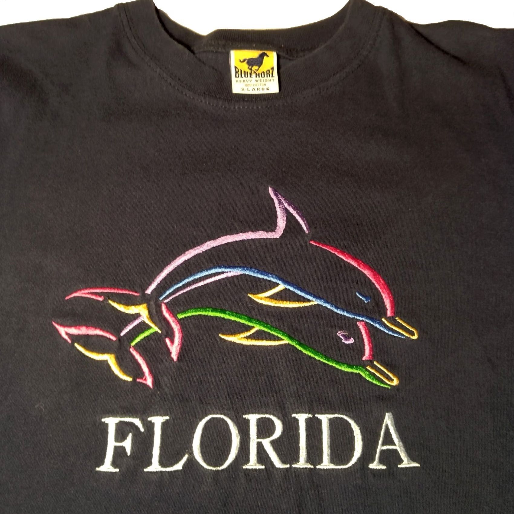 Rainbow VINTAGE Florida Dolphins Shirt XL Rainbow Embroidered Ocean Blue Blue Horz Men T-Shirt Embroidered Dolphins Holiday Tourist Size US XL / EU 56 / 4 - 2 Thumbnail