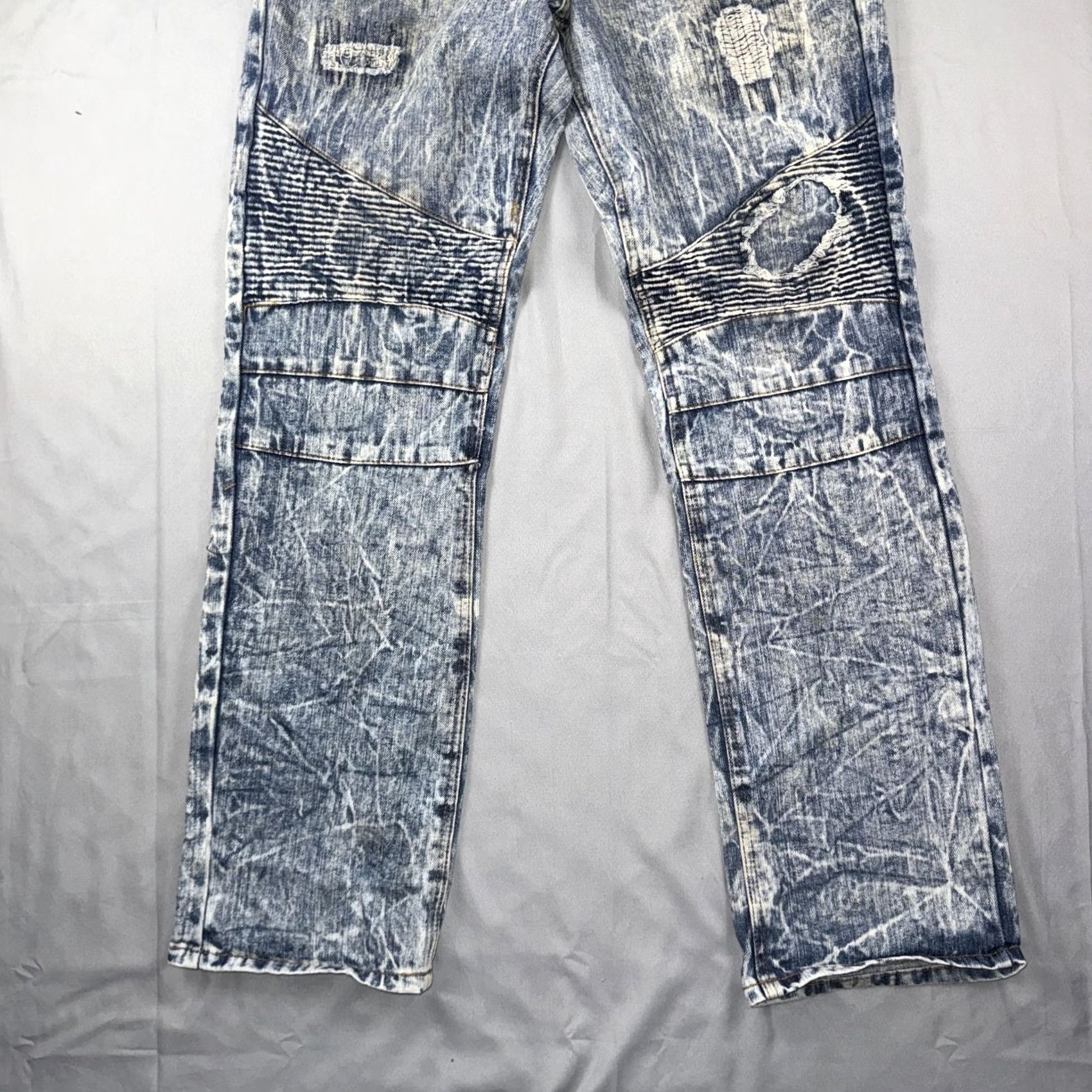 Rocawear Rocawear Jeans Mens 32x32 Blue Acid Wash Moto Distressed Straight Denim Pants Size US 32 / EU 48 - 7 Thumbnail