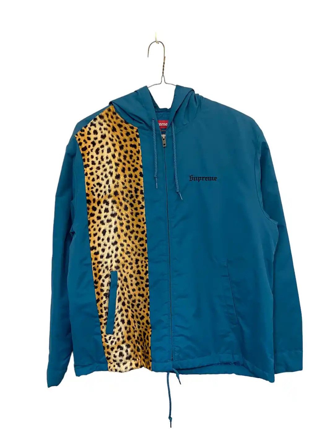 image of Supreme Cheetah Print Hooded Station Jacket in Blue, Men's (Size XL)