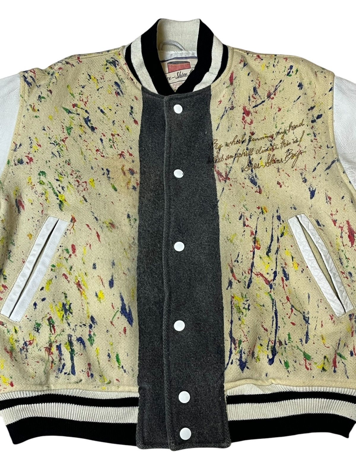 Japanese Brand SHOE SHINE BOY CUSTOM PAINT SPLASH VARSITY LEATHER SLEEVE Size US XL / EU 56 / 4 - 8 Thumbnail