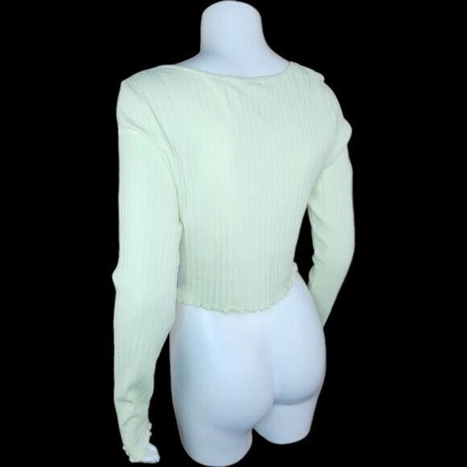 BP. BP Womens Medium Green Limecream Cropped Long Sleeve Size M / US 6-8 / IT 42-44 - 4 Thumbnail