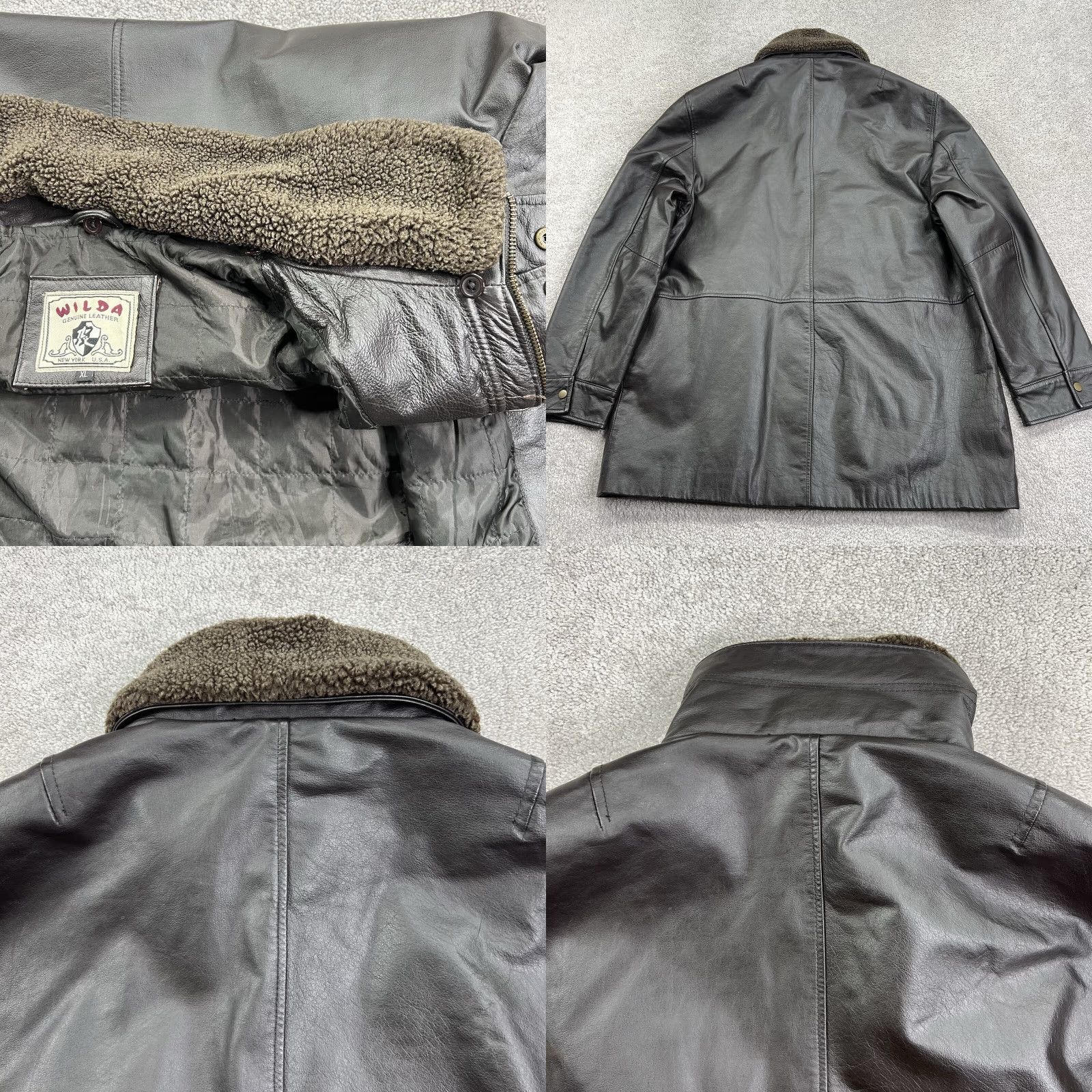 Vintage VINTAGE Wilda Aviator Jacket Mens XL Brown Genuine Leather Sherpa Collar Bomber Zip Snap Insulated Lined Pockets Size US XL / EU 56 / 4 - 8 Thumbnail