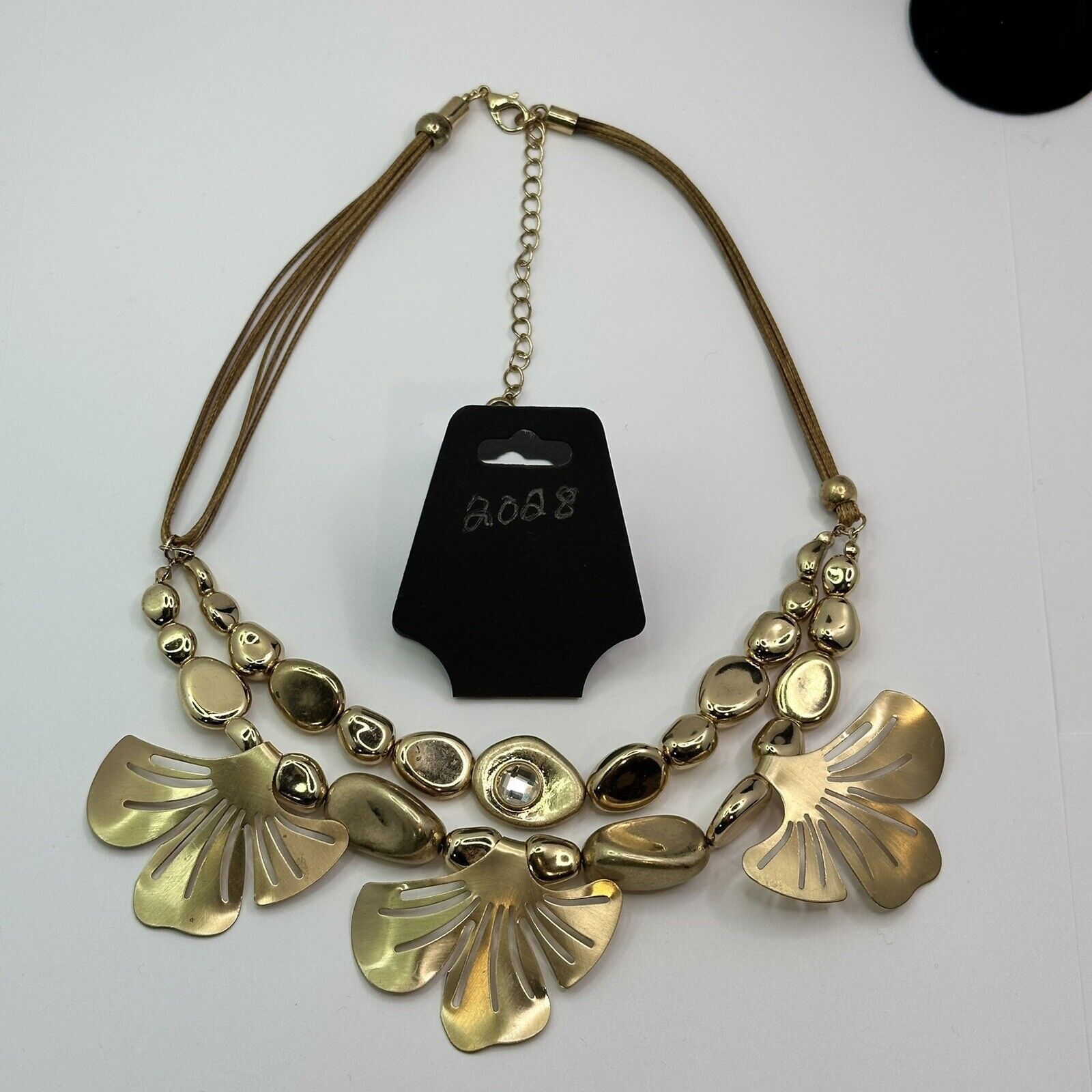 Other C 1946 Signed Gold Tone Gingko Leaves Necklace Leather Cord Size ONE SIZE - 6 Thumbnail