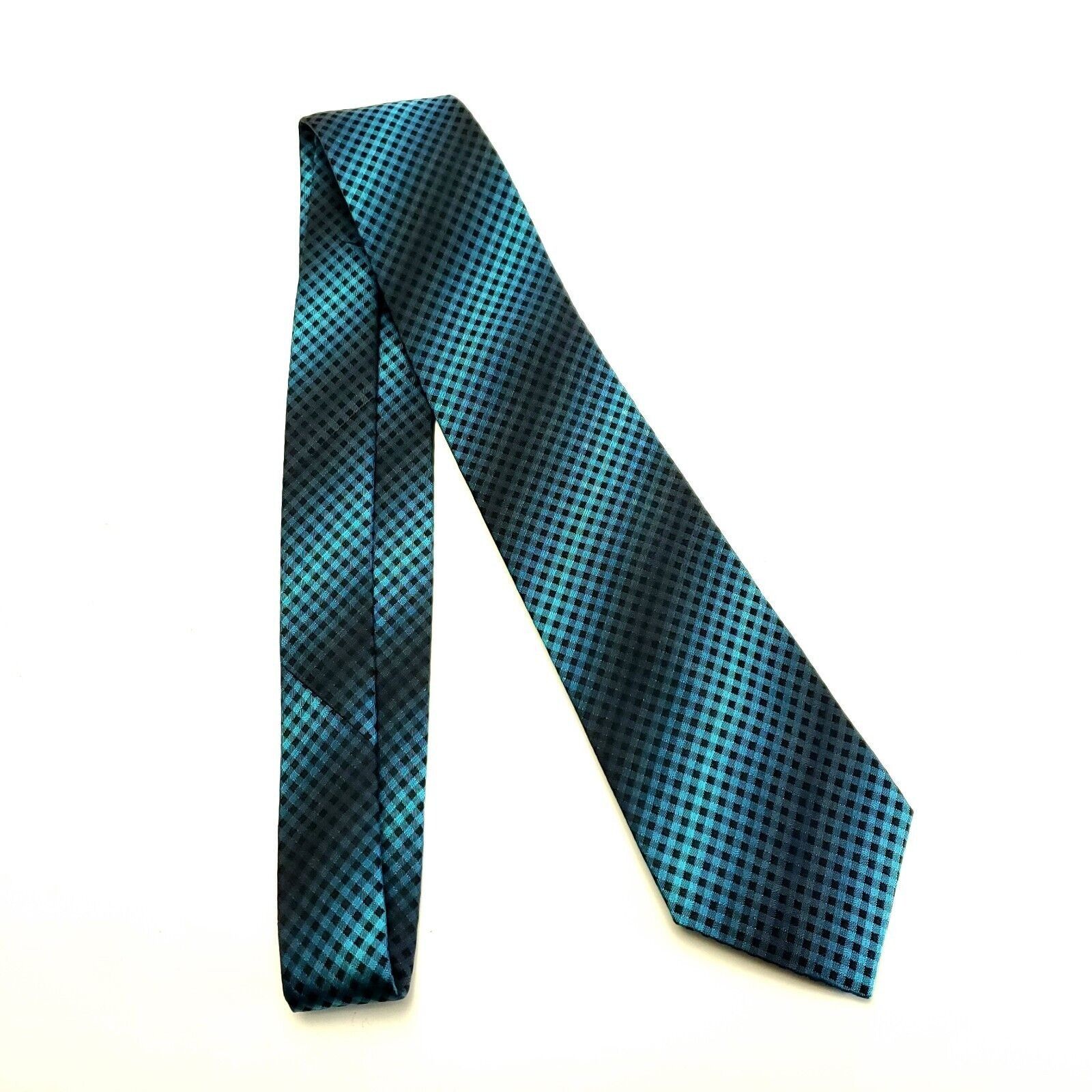 Alfani Alfani Teal Black Gradient Plaid Woven Silk Tie Size ONE SIZE - 5 Thumbnail