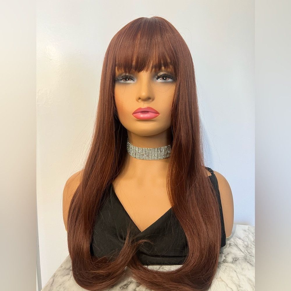 Other 25 Inch Burgundy Red Long Wig with Bangs Size ONE SIZE - 1 Thumbnail