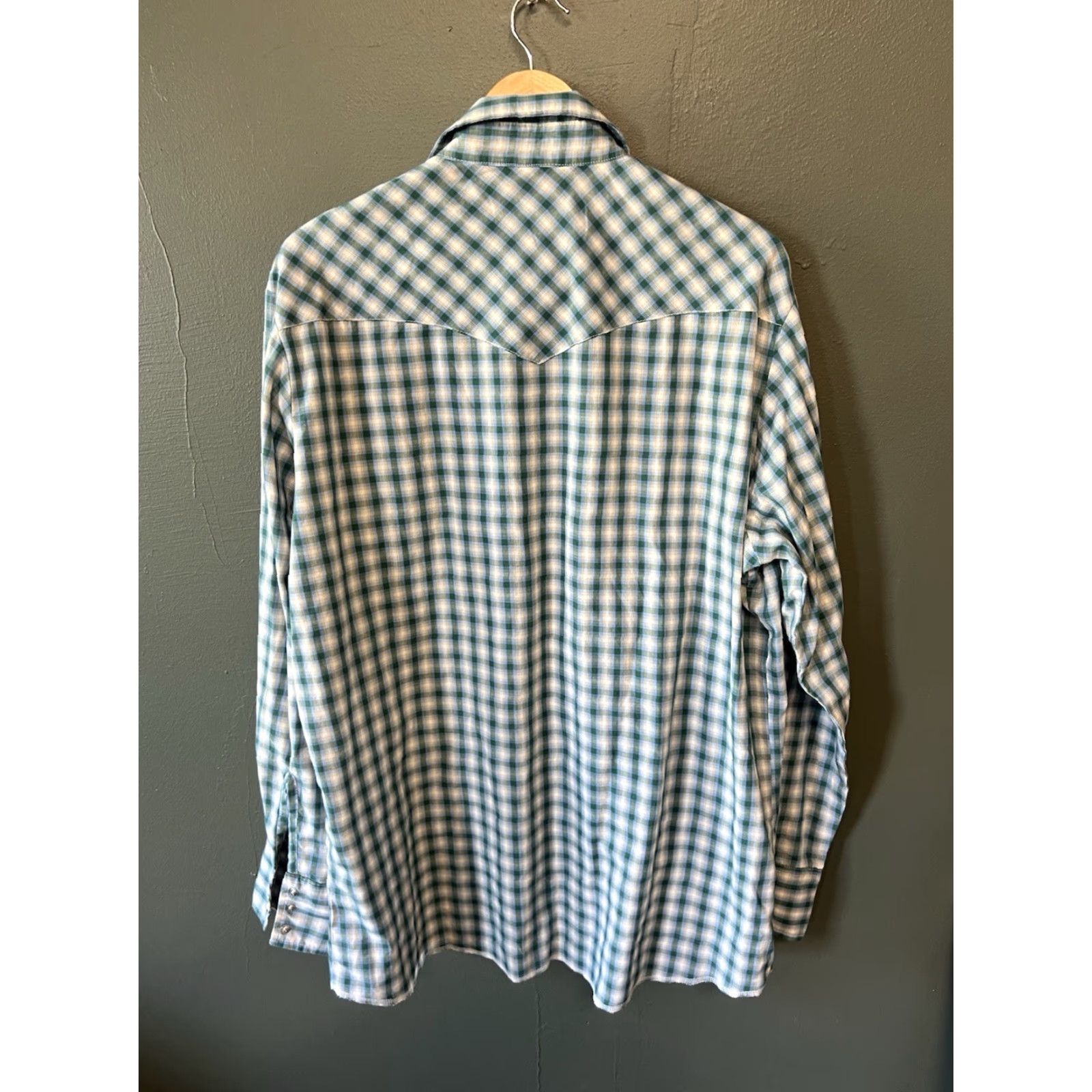Wrangler VINTAGE Wrangler Mens Green Checkered Long Sleeve Snap Up Western Shirt XL Tall Size US XL / EU 56 / 4 - 2 Thumbnail
