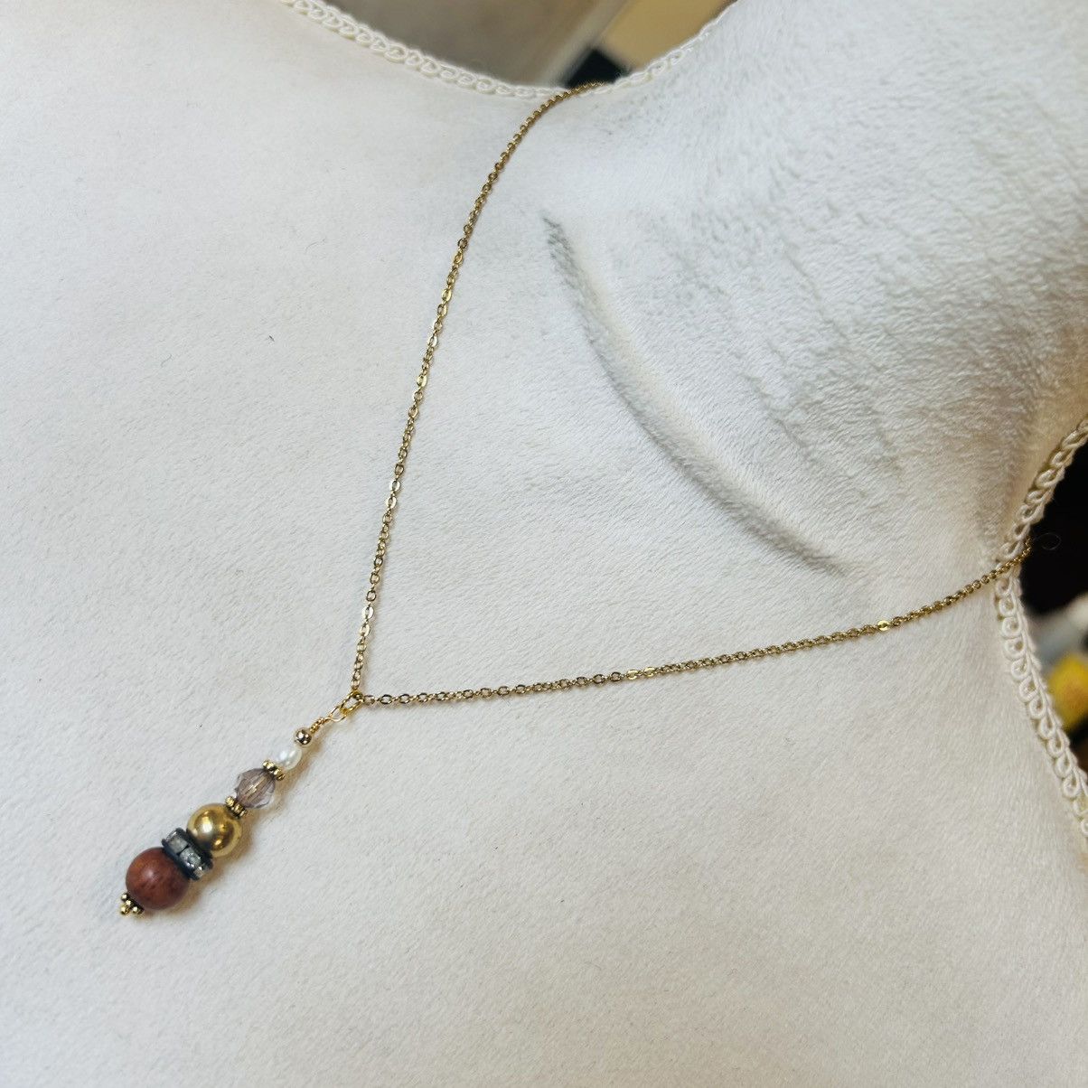Handmade Handcrafted vintage bead drop pendant on chain necklace Size ONE SIZE - 2 Thumbnail