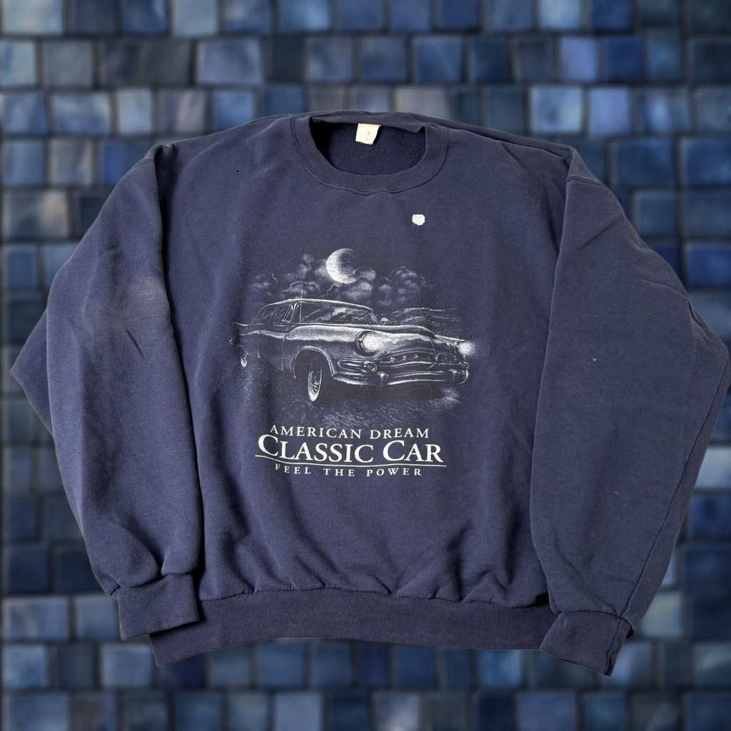 Vintage VINTAGE American Dream Sweatshirt Crewneck XL Blue Classic Car Graphic 90s Cars Mens Pullover Size XL Size US XL / EU 56 / 4 - 1 Thumbnail