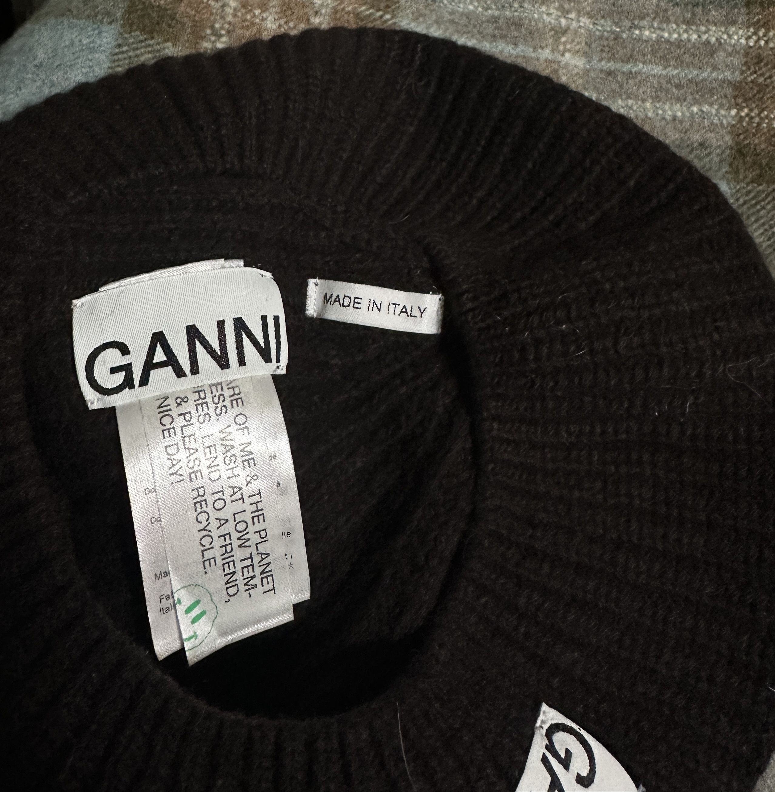 Ganni Structured Rib Wool Beret Dark Brown Size ONE SIZE - 4 Thumbnail