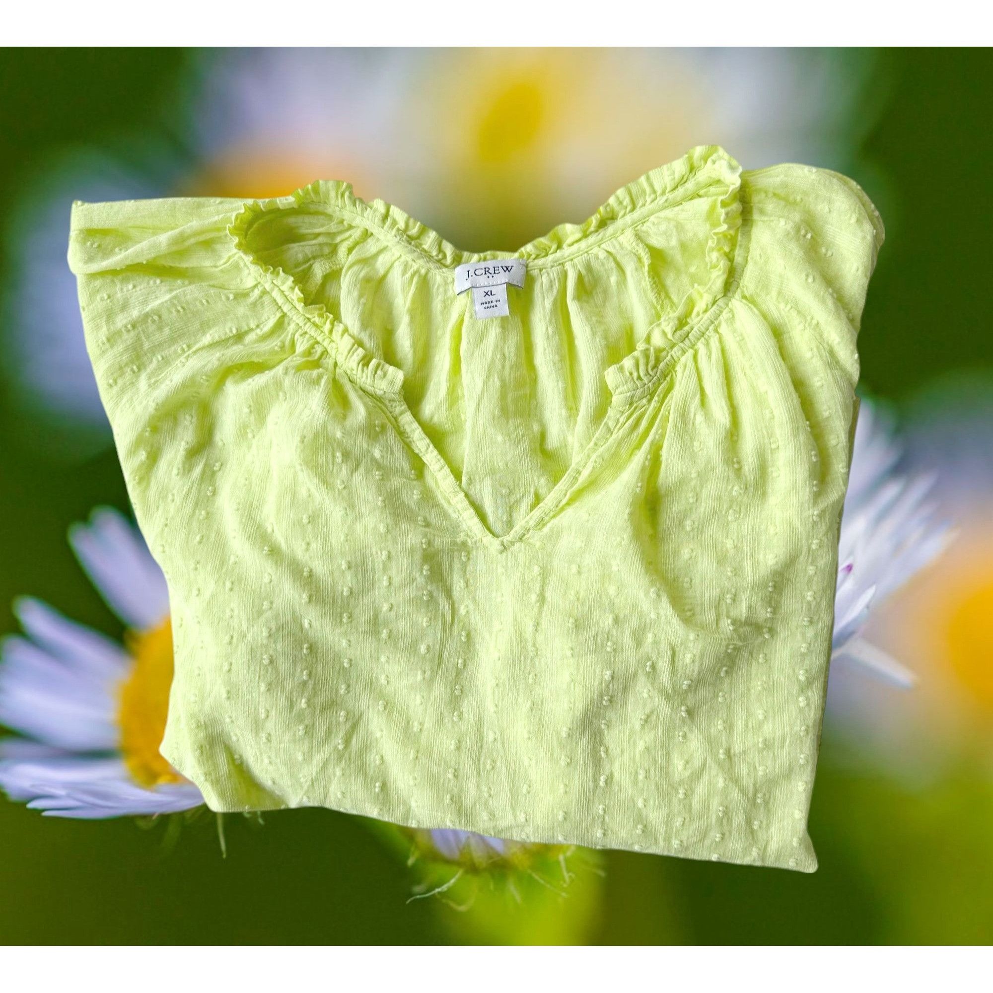 Designer J Crew Blouse XL Yellow Swiss Dot V Neck Long Dolman Style S Size XL / US 12-14 / IT 48-50 - 3 Thumbnail