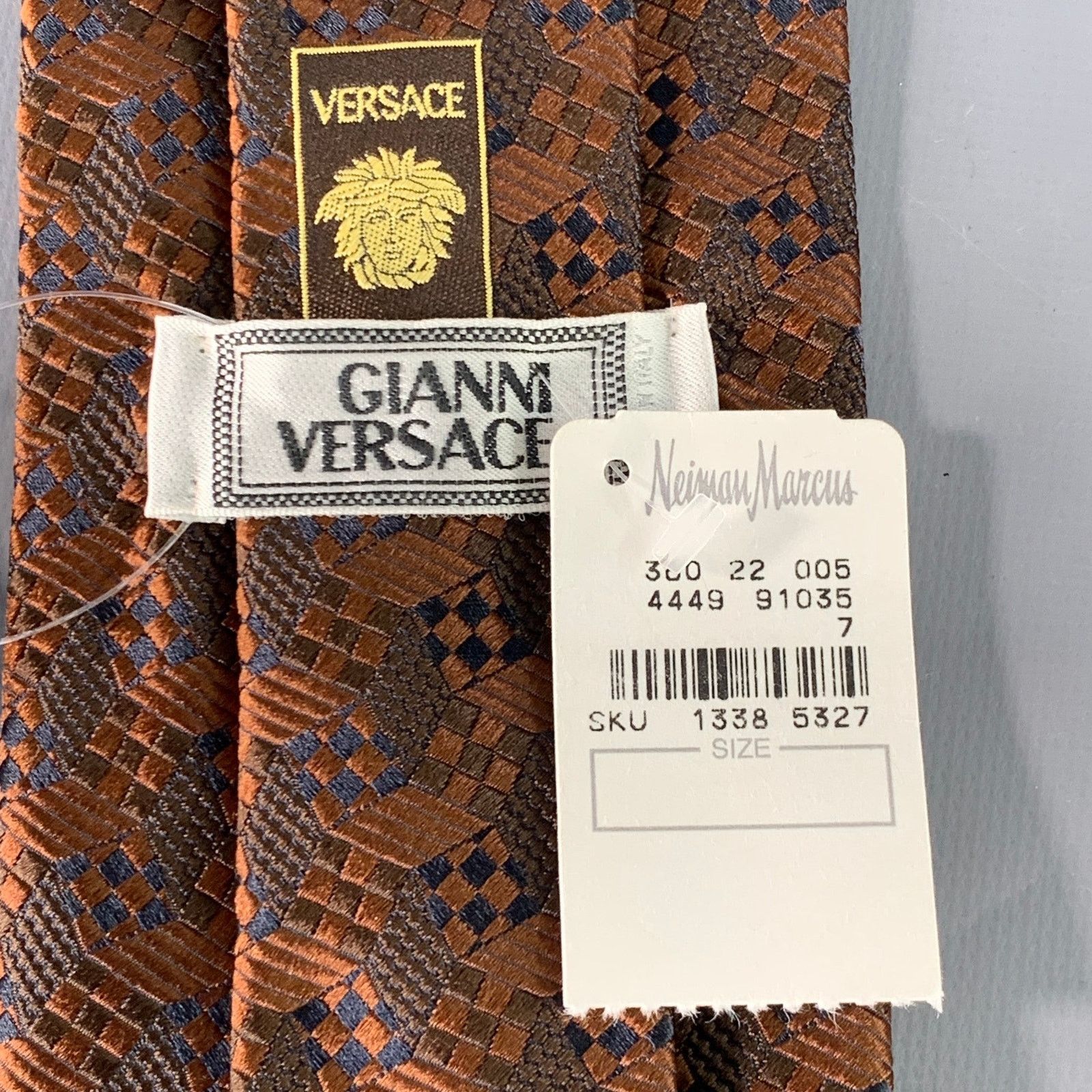 Versace GIANNI VERSACE Brown Black Geometric Jacquard Silk Tie Size ONE SIZE - 4 Thumbnail